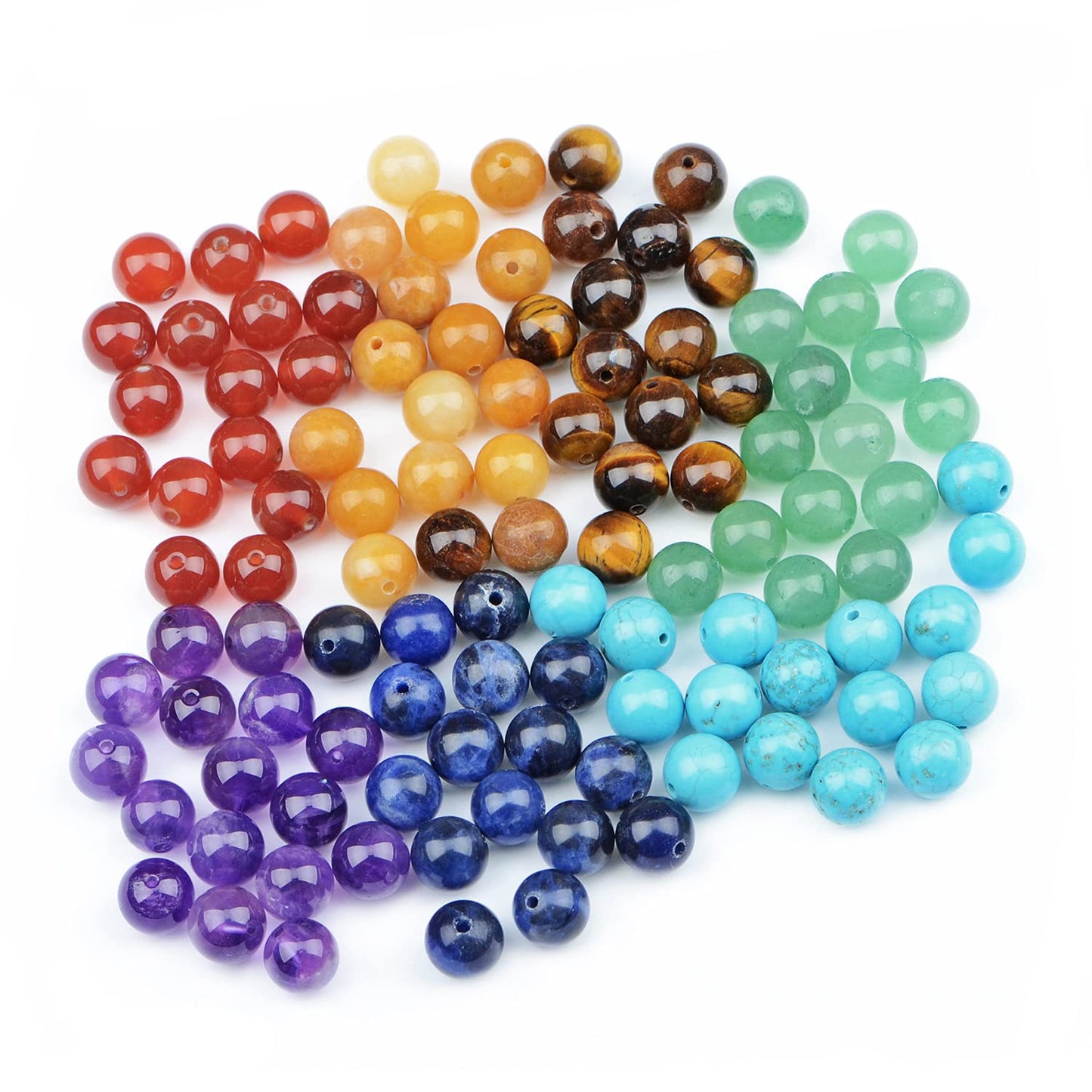 AD Beads 8mm Natural Loose Beads 112 Pieces for Making mala Necklace or Bracelet (7 Chakra Beads)