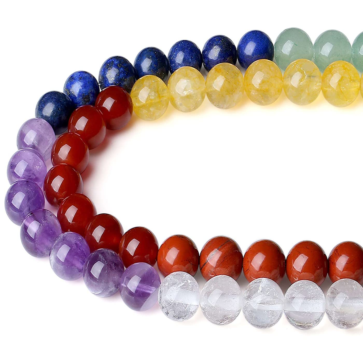 LAIDANLA 7 Chakras 8mm Natural Colorful Stone Beads Round Loose Gemstone Stone Beads for DIY Bracelet Necklace Earrings Jewelry Making Polishing Genuine Real Beading Crystal 96PCS 2 Strand 32"