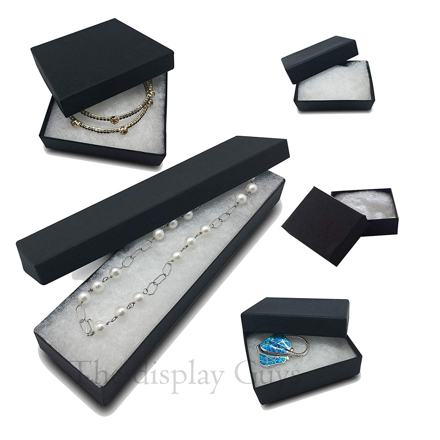 RJ Displays 25 Pack Cotton Filled Matte Black Color Cardboard Paper Jewelry Gift and Retail Boxes 3.5 X 3.5 X 1 Inch Size #33 (5 pcs Each of #11/#21/#32/#33/#82)