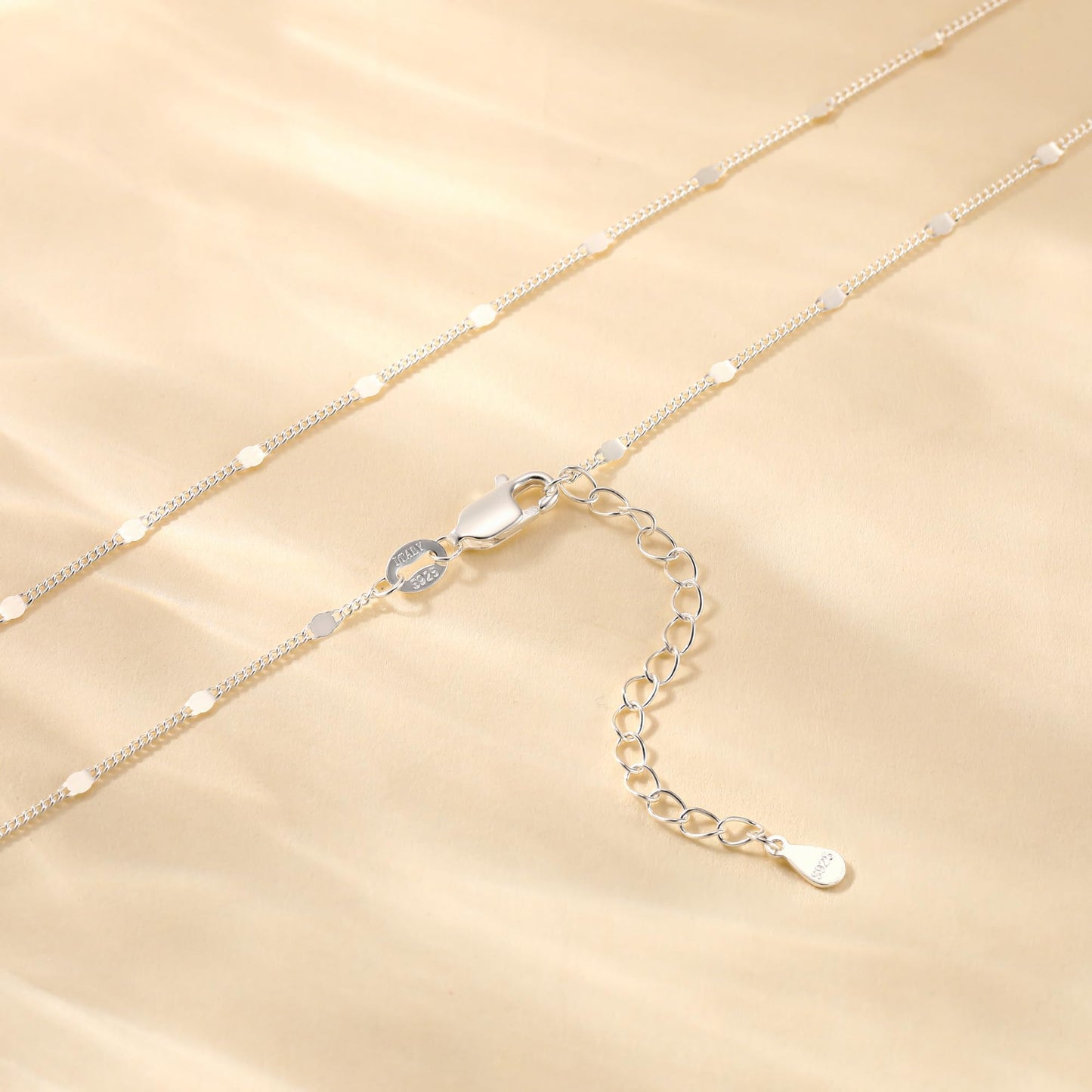Freekiss 925 Sterling Silver Chain Necklace for Women Trendy 16+2 Inch Classic Simple Dainty Choker Dot Chain Necklace Adjustable Layered Silver Jewelry Gift