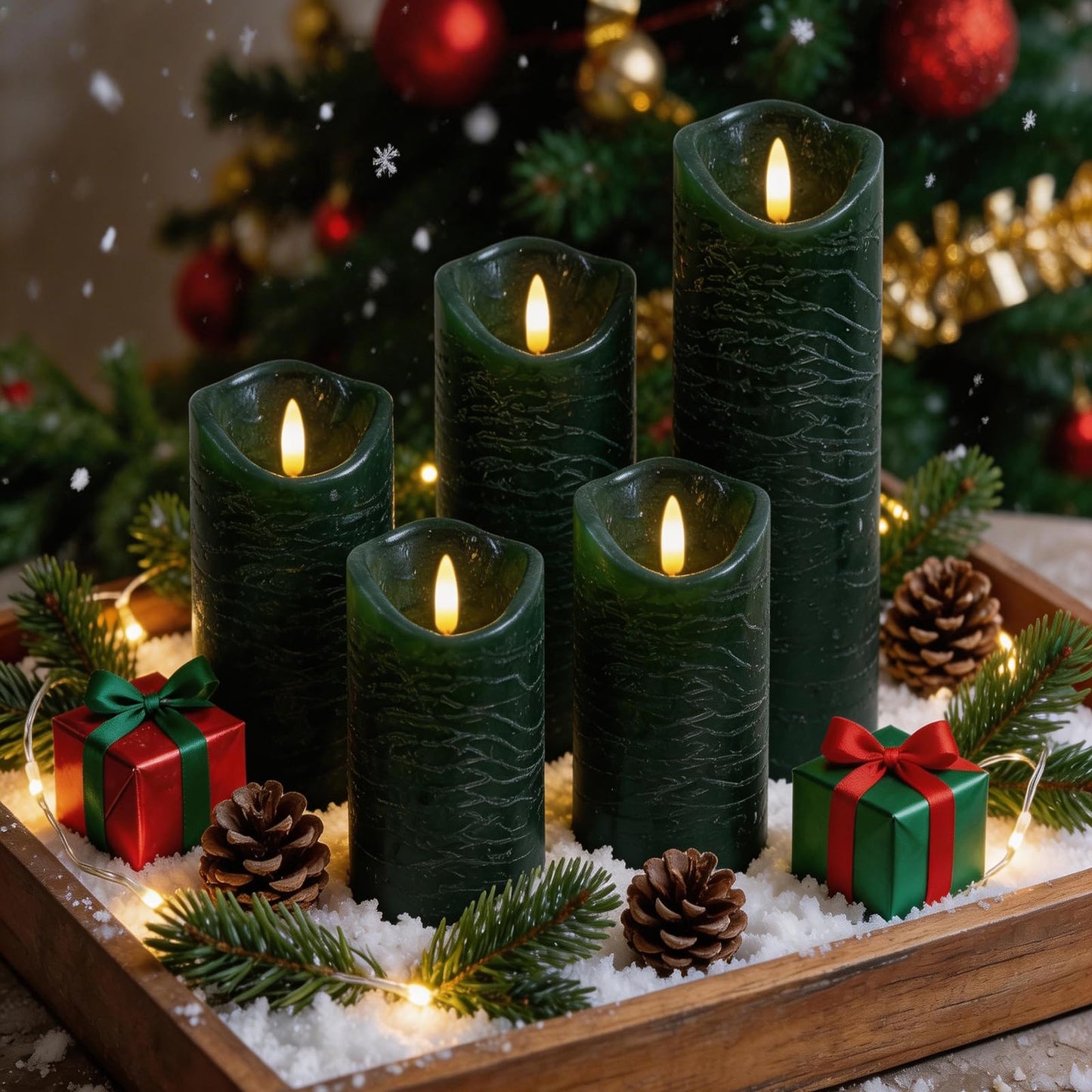 MiKoyi Flameless Pillar Candles with Remote, Battery Operated Candles Real Wax, [5-Pack] Fake LED Flickering flameless Candle with Timer Function for Room Home Decor (2.2" * 5/5.5/6/7/8"") - Green"