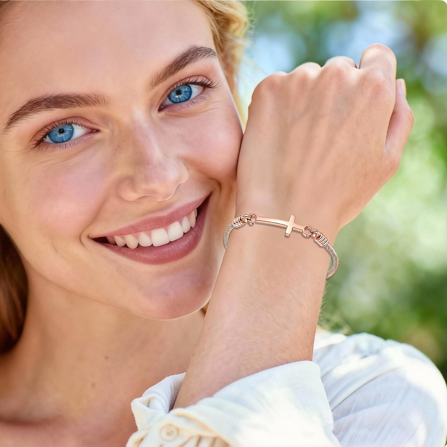 DS Religious Gift for Her Christian Cross Bracelet Bible Verse God is Within Her She Will Not Fall Inspirational Bracelets For Women Stainless Steel Jewelry Gift To Daughter Best Friend (Cross bracelet-Rose Gold 4)
