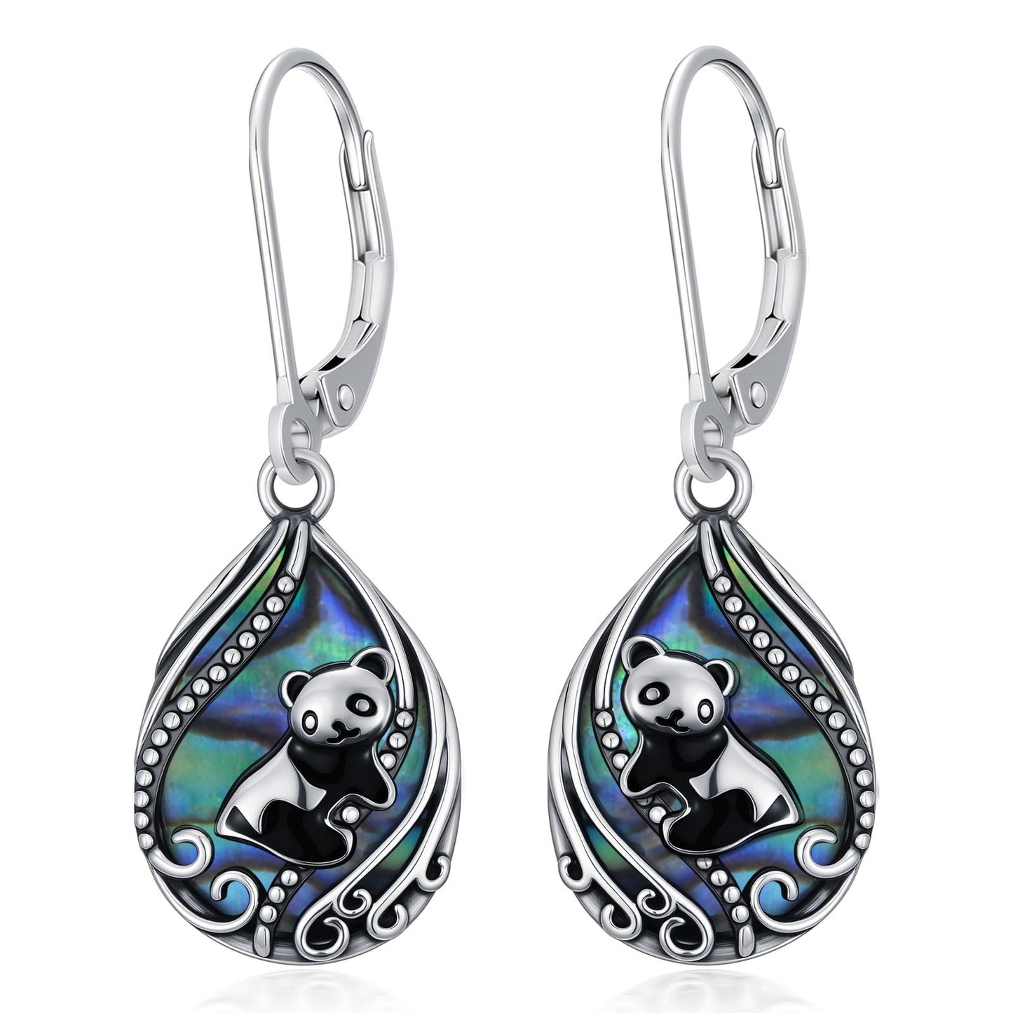 YYmqmq Panda Earrings for Women 925 Sterling Sliver Abalone Dangle Drop Earrings Leverback Panda Jewelry Gifts for Women Girlfriend