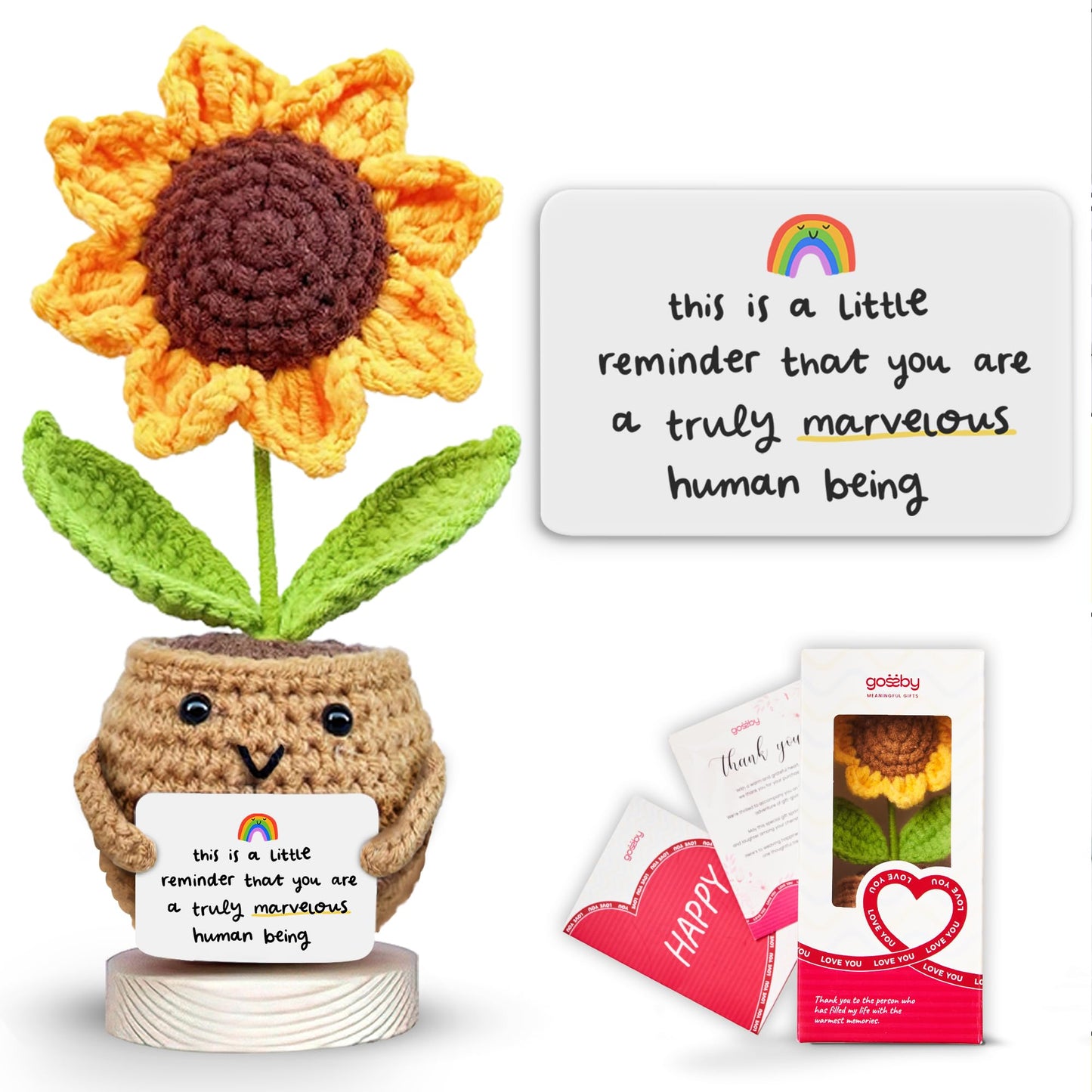 Gossby Positive Sunflower Crochet - Mother's Day, Thank You Gift for Women - Basket Stuffers - Graduantion, Nurse Week 2026 - Appreciation, Christmas, Birthday Gift for Mom, Teacher, Coworker, Friend