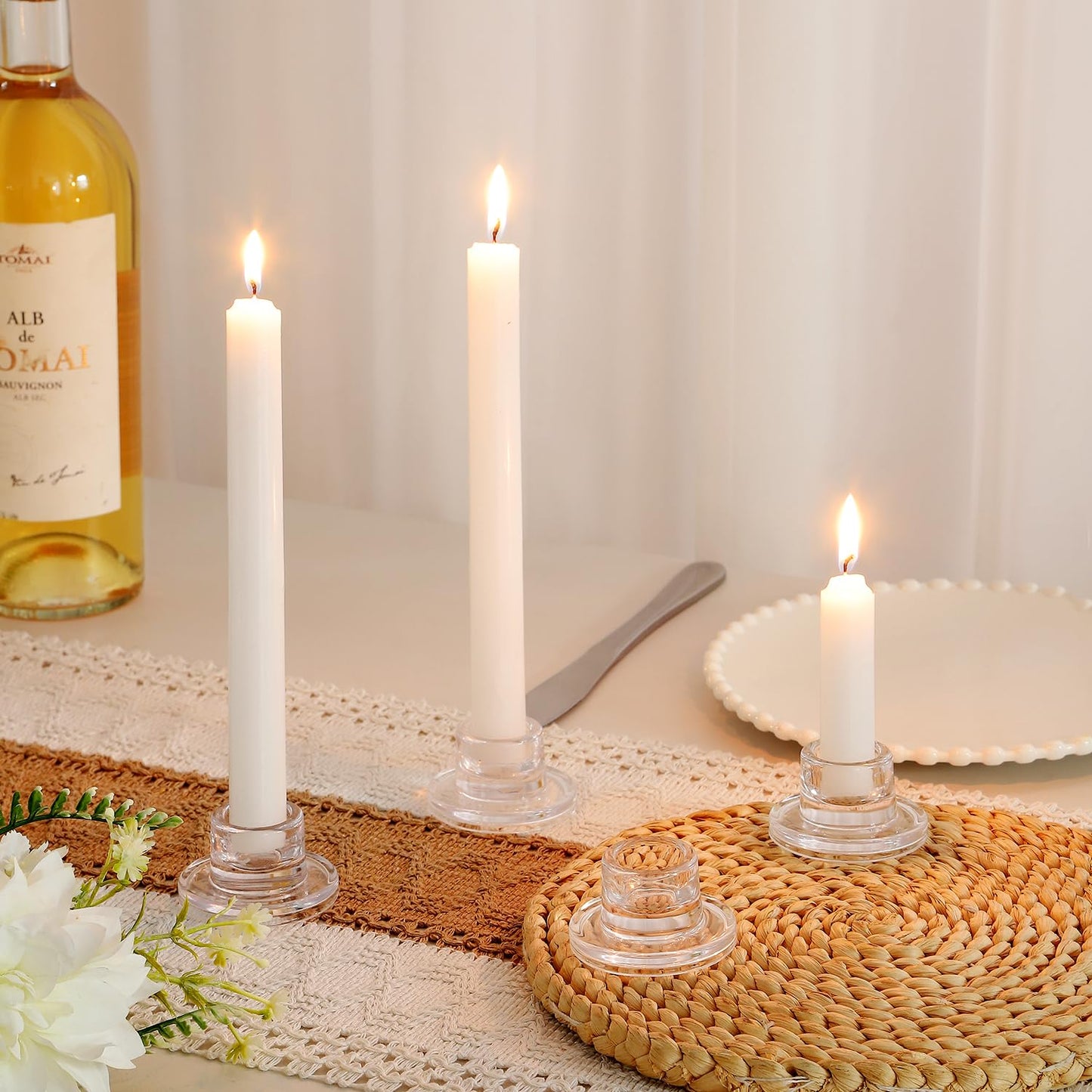 ZQXJWF Clear Glass Taper Candle Holders Set, Round Base Design, Elegant Dining Table Decor, for Table Centerpiece Wedding Party Advent Christmas Home Decorations (12, Clear)