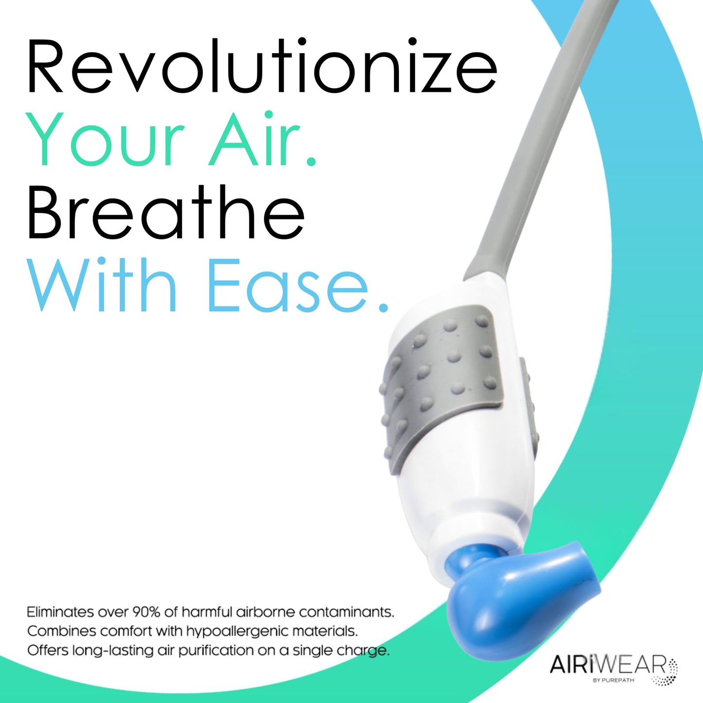 AIRiWEAR Personal Wearable Air Purifier – Portable Neck-Worn UVC Air Cleaner for Travel & Daily Use – Rechargeable, Includes Travel Case for Immunocompromised Users (One Size, 1, Count)