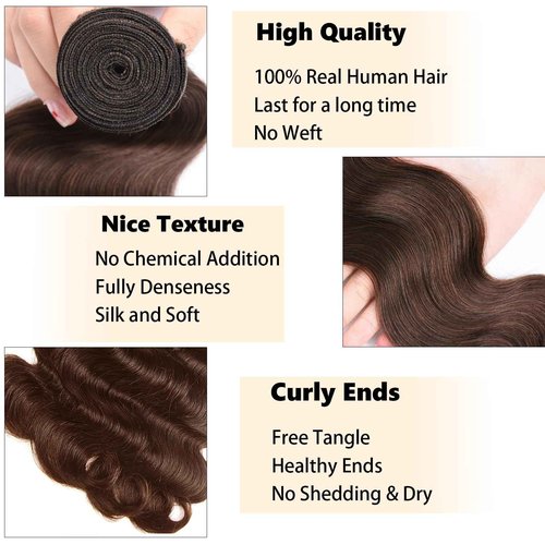 Fabimiya 22 24 26 Inch Human Hair Bundles Chocolate Brown 4# Body Wave Bundles Human Hair 100% Unprocessed Soft Sewn In Hair with Double Weft for Black Women