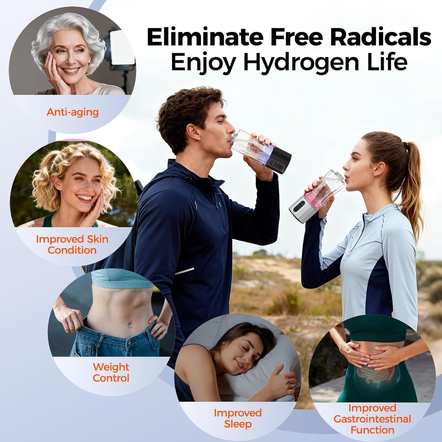Hydrogen Water Bottle Generator, 8000PPB Ultra Hydrogen Water Ionizer Generator -Upgrade SPE & PEM Tech, 7OZ Portable High Concentration Hydrogen Rich Water Machine, Food-Grade PC Grey