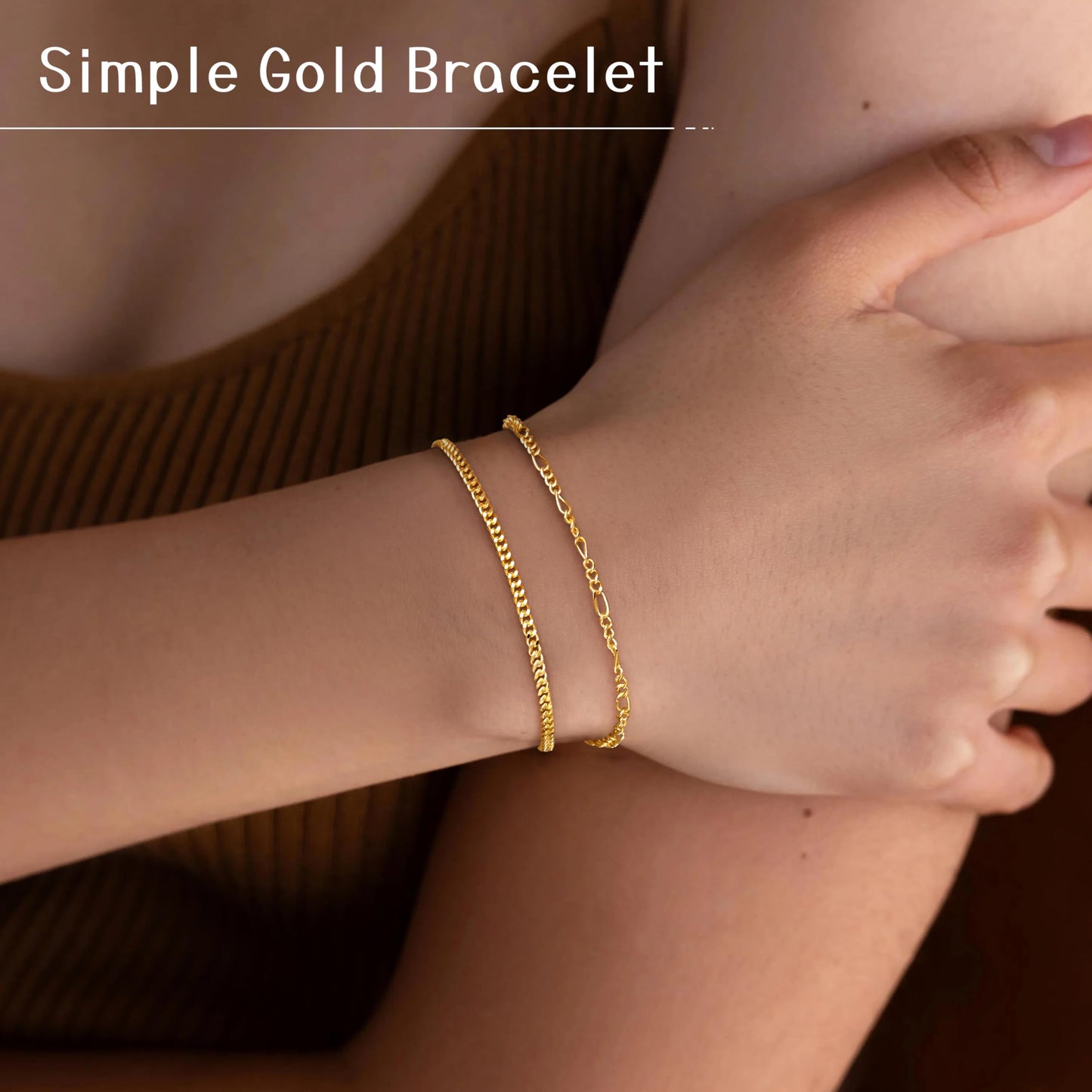Gold Bracelets for Women Waterproof, Gold Dainty Jewelry Sets Gifts for Women, Stackable Layered Simple Thin Beaded/Cuban/Paperclip/Heart/Figaro Bracelets for Women Fashion Accessories