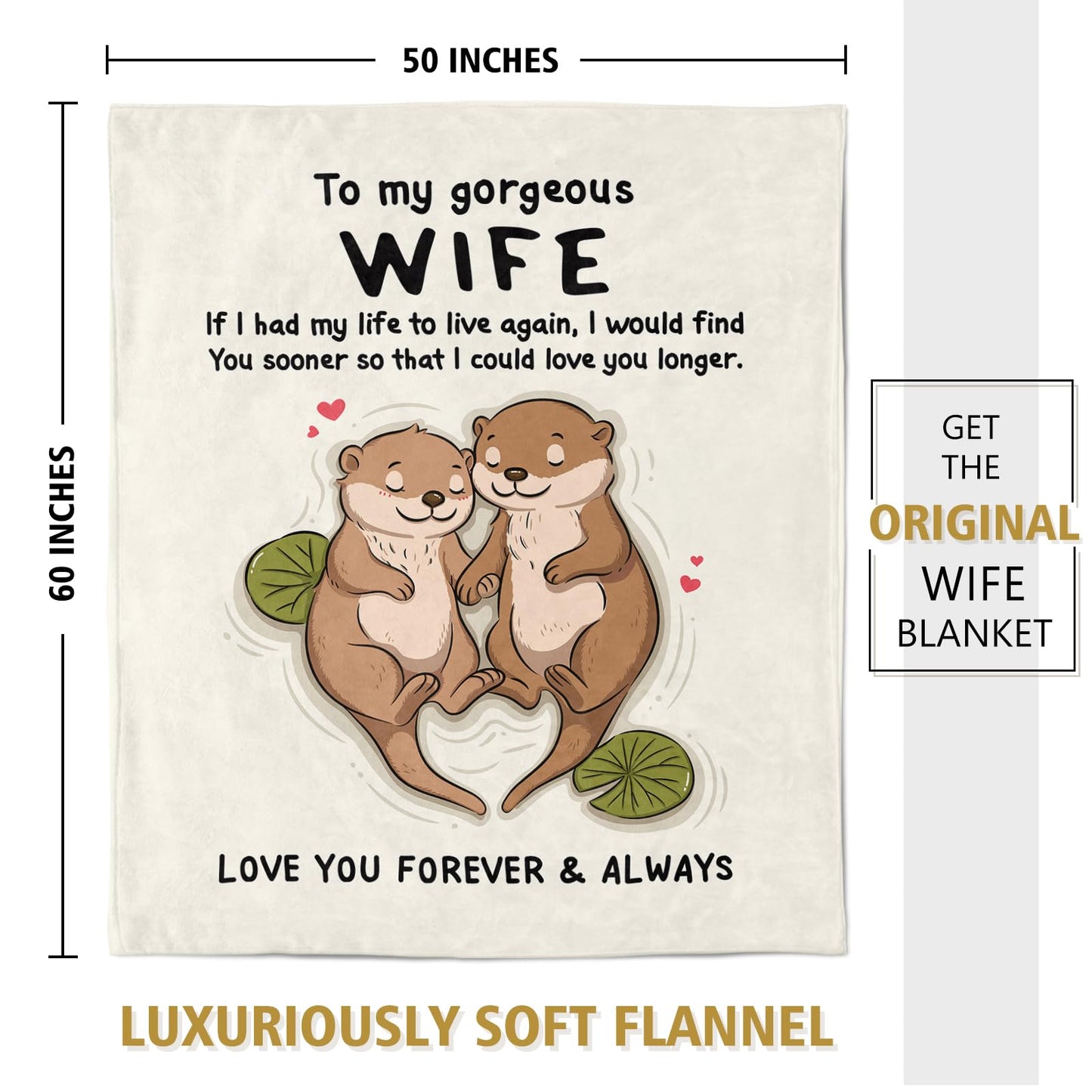 BeneCharm Mothers Day Wife Gift, Wife Birthday Gift Ideas, to My Gorgeous Wifey Blanket, Wedding Anniversary Romantic Gifts for Wifey, Valentines I Love You Present for Her, (60'' X 50'', Beige)