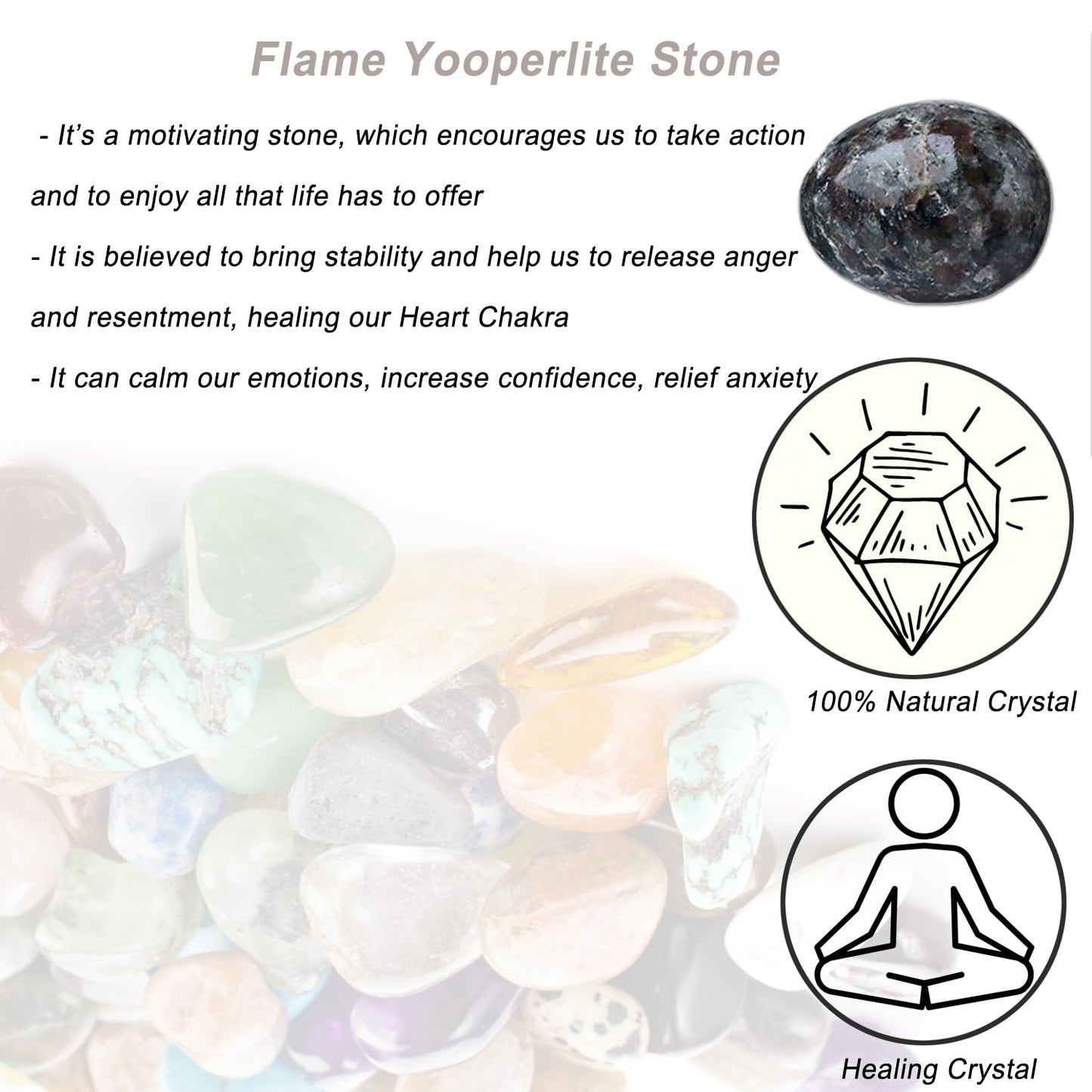 Erliway Flame Yooperlite Stone Healing Crystal Stones, 1.25-2.0" Large Reiki Healing Gemstones Natural Tumbled Polished Stones for Energy Witchcraft Therapy Meditation