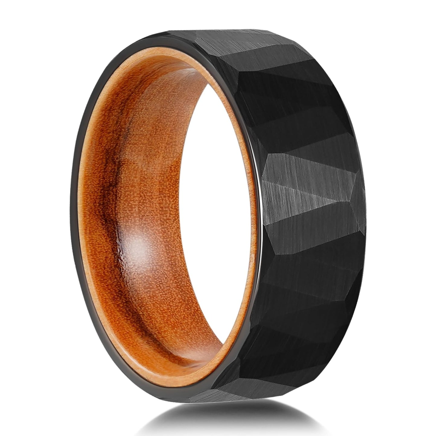 JEWPER 6MM 8mm Black/silver/gold Tungsten Rings for Men Womens Couple Fashion Jewelry Promise Engagement Wedding Band Hammered Inner ring inlaid with olive wood Carbide Polished Edge Comfort Fit