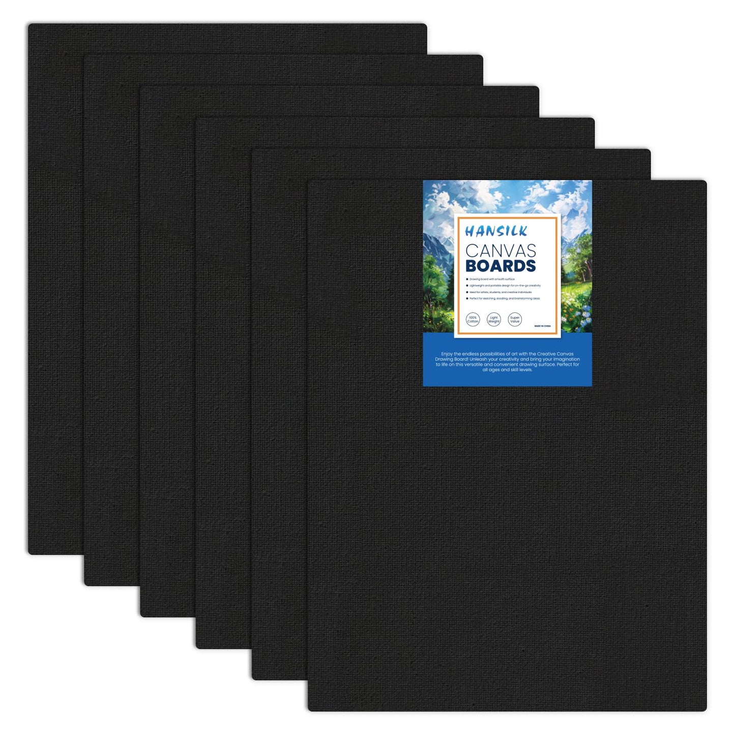 HANSILK 6 Pack Black Canvas for Painting 12x16 Inch, 100% Cotton Pre-Primed Black Canvas Boards & Panels, Blank Professional Art Canvases for Acrylic and Oil Painting, Art Supplies for Artists Adults