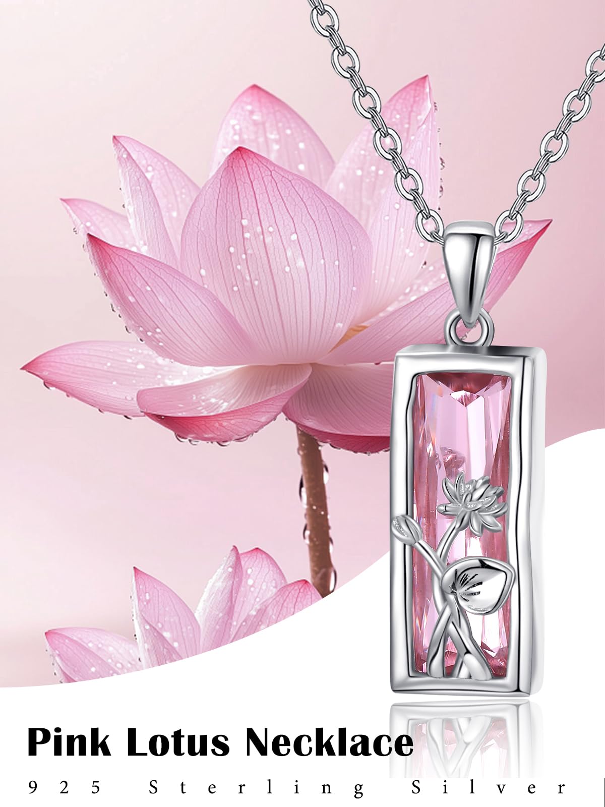 AENEAS Valentines Day Gifts for Women Her Lotus Necklace 925 Sterling Silver Pink Crystal Pendant Lotus Flower Jewelry Gifts for Women Her Wife