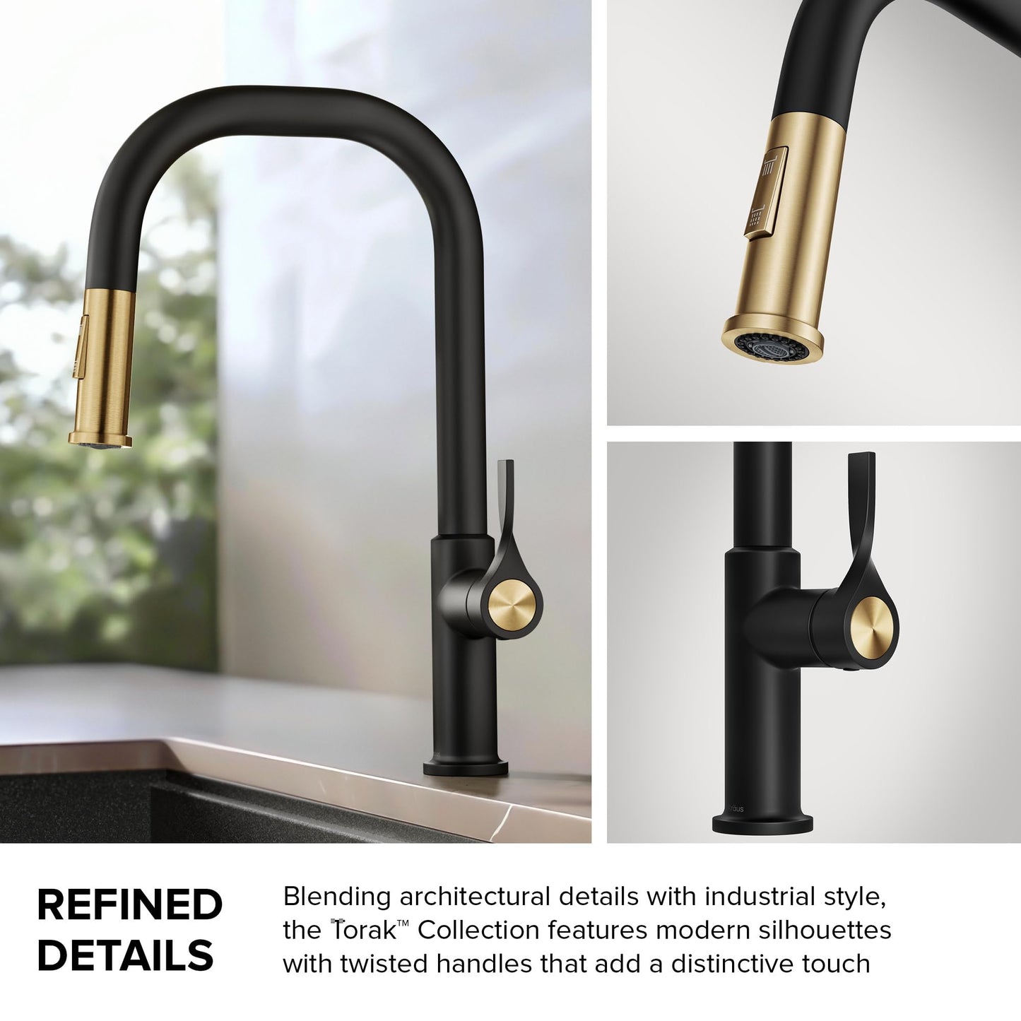 KRAUS Torak Pull Down Kitchen Faucet in Spot-Free Brushed Brass/Matte Black with 2 Function Sprayer, Pre-Attached Water Lines, and Mounting Hardware, KPF-2841SFBBMB