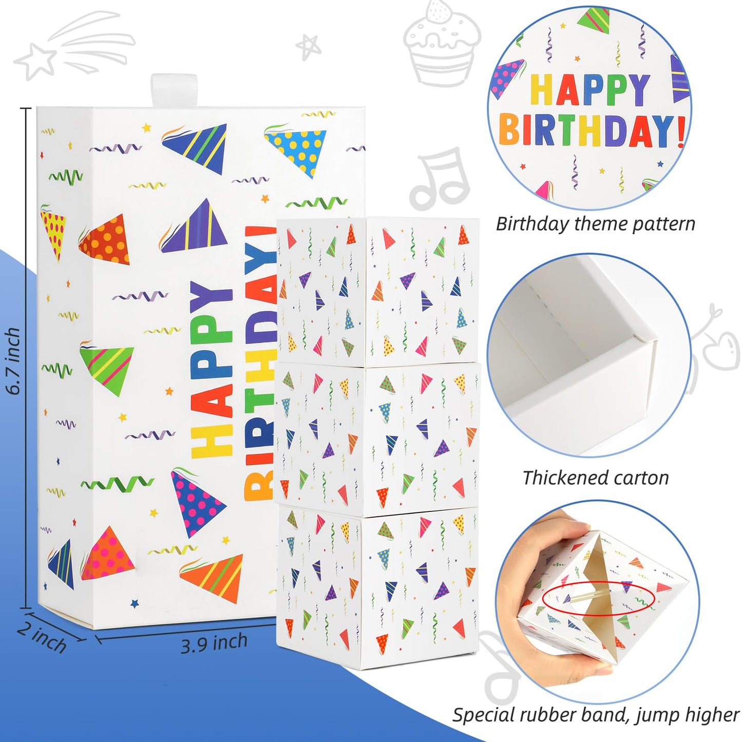 WenmthG Happy Birthday Surprise Gift Box Explosion for Money - DIY Pop Out Folding Bounce Explosion Gift Box with Confetti - Birthday Money Bank - Cash Gift Idea for Women Men Kids (White)