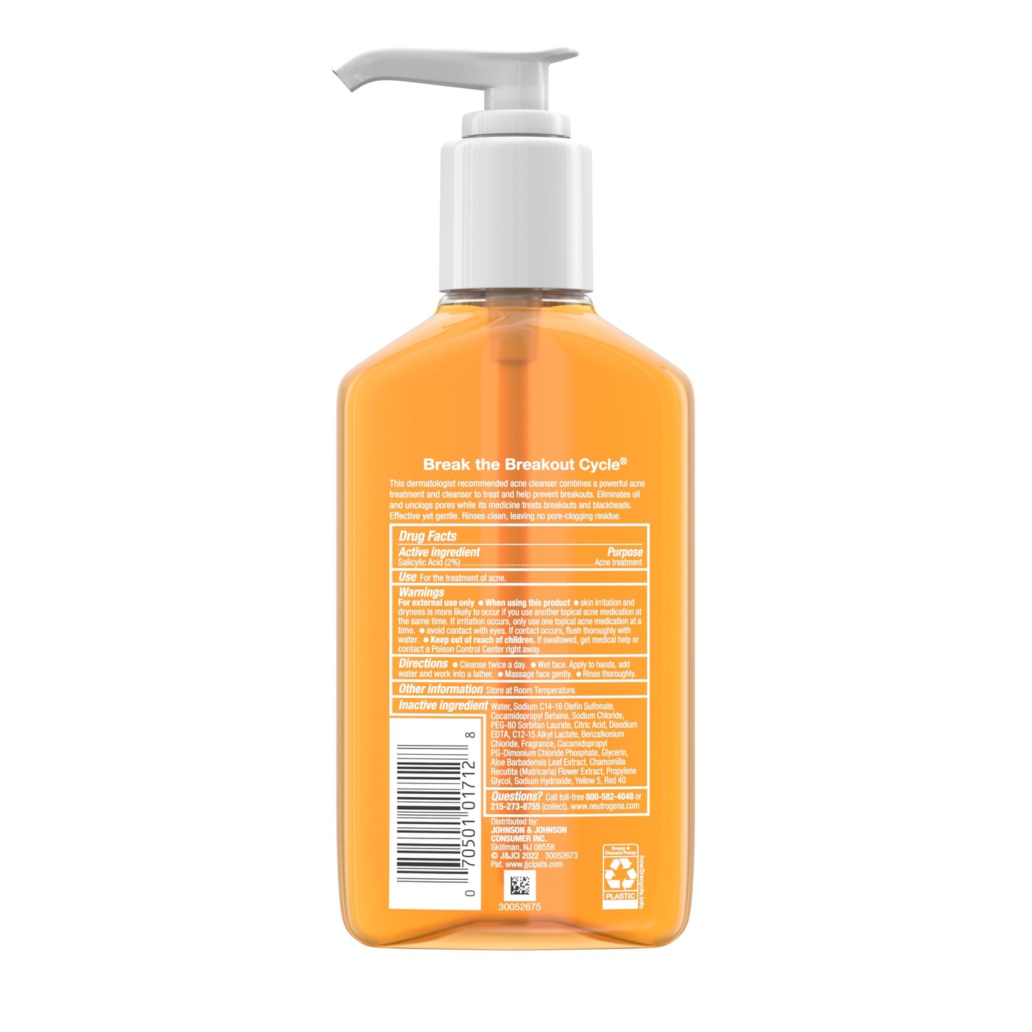 Neutrogena Oil-Free Acne Wash, Acne Fighting Facial Cleanser with Salicylic Acid Medicine, Acne Treatment for Face, Non-Comedogenic, Residue-Free, 9.1 fl oz Pump Bottles, 3 Pack