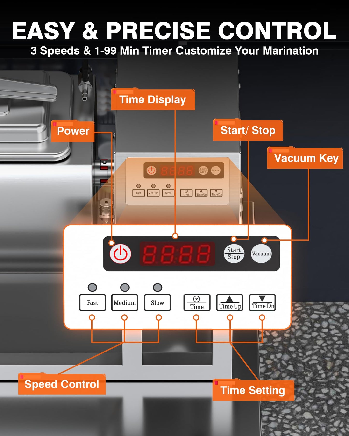 WantJoin Vacuum Tumbler Marinator - Max.20LBS Commercial Meat Tumbler Marinator 20L 30Min Fast Marinating,80W Copper Motor, Bidirectional Rotation,3 Speeds, Meat Tumbler for Catering Kitchen