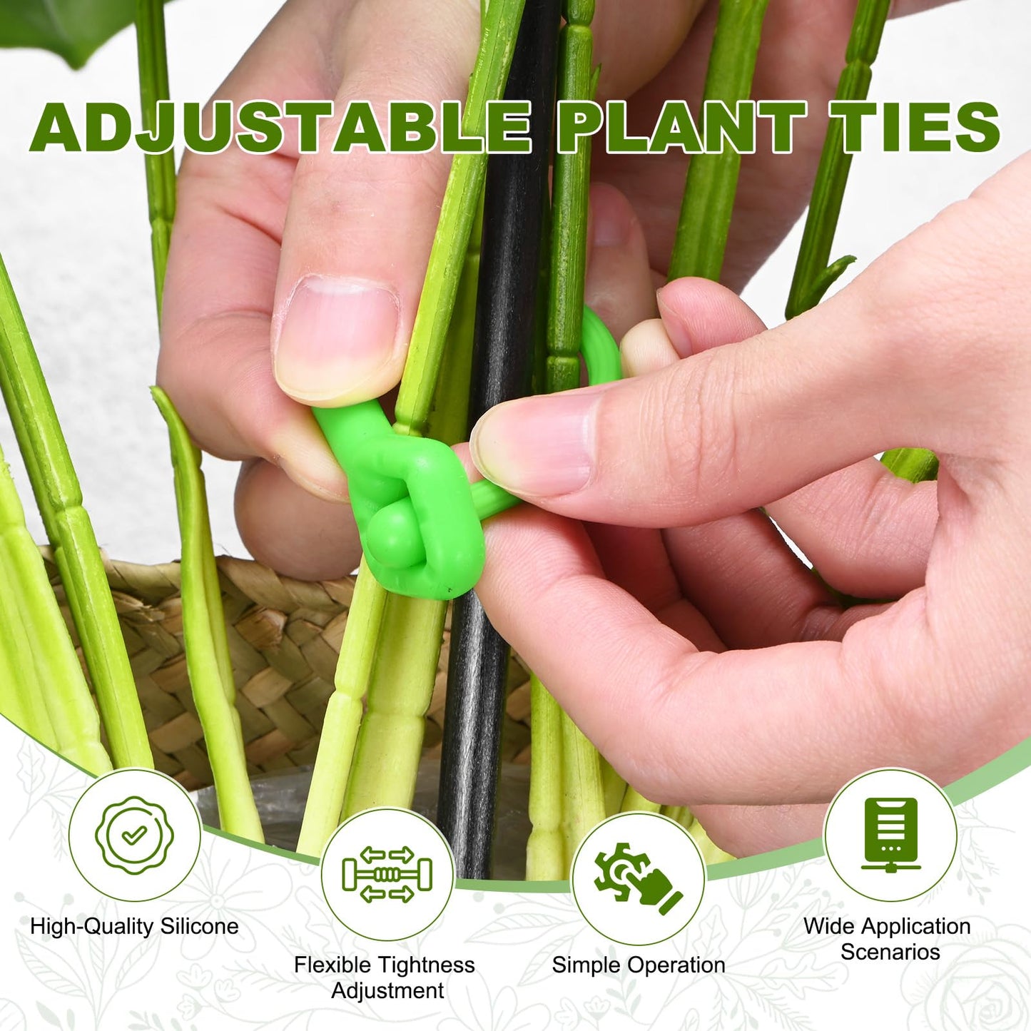M METERXITY 12-Pack Adjustable Plant Ties, 12inch/30.48cm Silicone Flexible Multi-Function Sturdy Garden Twist Tie for Plant Support/Tree/Shrub/Vine, Reusable Support Twine [Green]