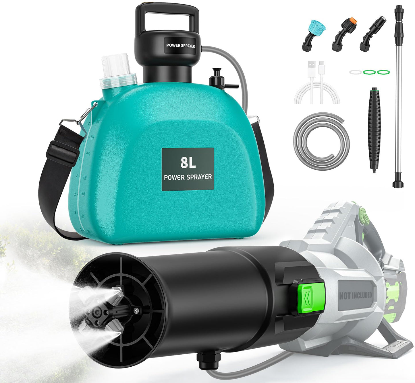 Battery Powered Sprayer Compatible For EGO Leaf Blower 530 575 580 615 650 765 670 Models(NO Blower), 2.1Gal Electric Mist Sprayer With Blower Nozzle, UP 32FT Spray Distance For Large Garden Lawn Yard