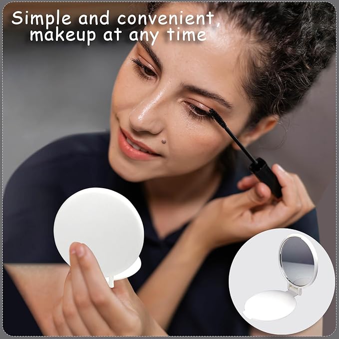 Tenalleys Mini Round Folding Mirror Portable Pocket Mirror Makeup Mirror for Purse Travel Makeup Mirror for Women Girls Daily Use (4 Pcs White)