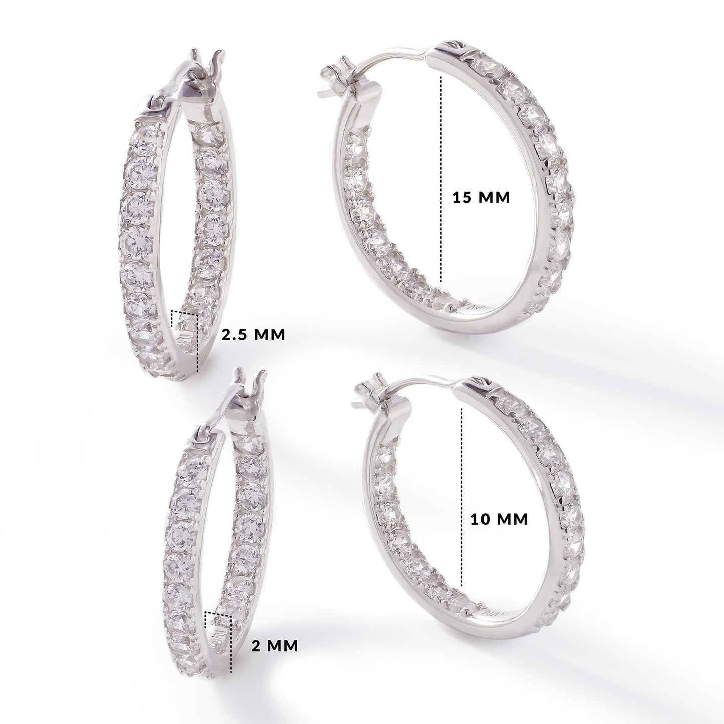 JTV Sterling Silver Hoop Earrings Set for Women - Cubic Zirconia Hoops - 2 Pairs of 12.7 mm Faux Diamond Earrings - Lightweight, Elegant Jewelry Gift for Summer - (Yellow Gold)