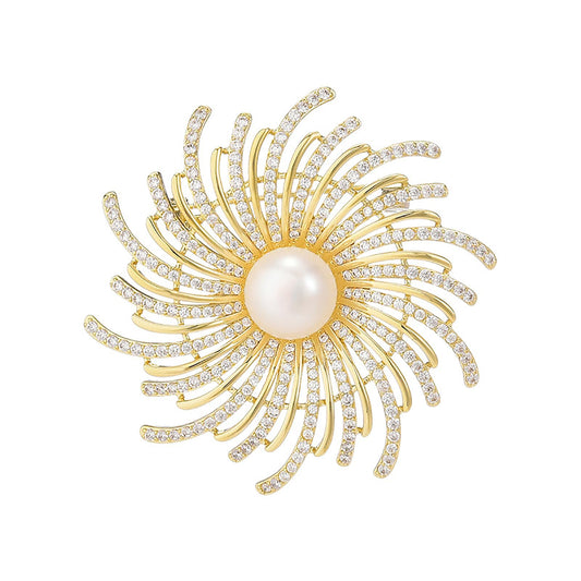 AILONMEI Brooches Jewelry for Women Fashion, Elegant Designer Costume Corsage Pearl Brooches & Pins Christmas Gift (Equinox Flower)