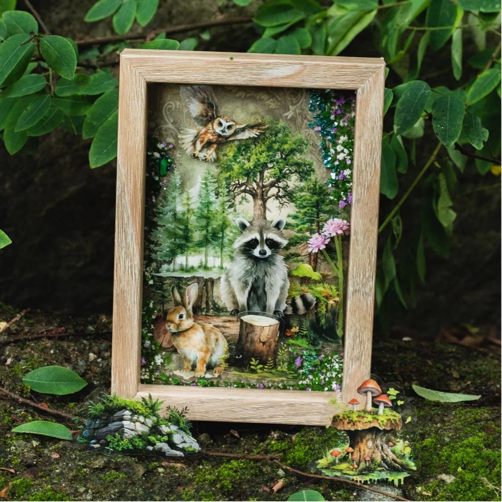 Dwpetzo 150Pcs PET Forest Landscape Stickers for Journaling and Scrapbooking, 6 Themes with Pine Trees Woodland Animals Wooden Stumps Moss Nature Scene Stickers for Junk Journal Supplies, Collage