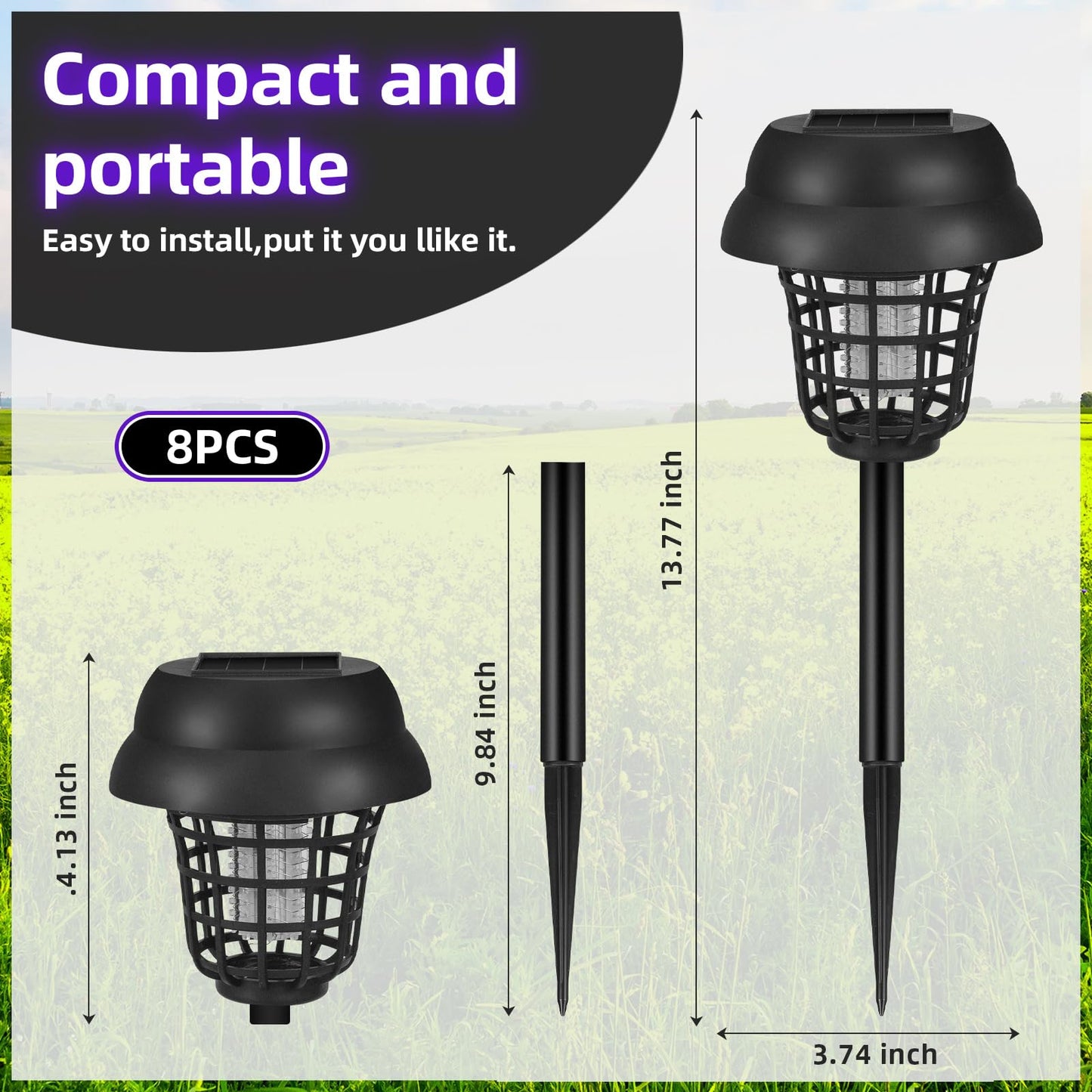 4 Pack Solar Bug Zapper Outdoor Waterproof Solar Powered Mosquito Zapper & Killer for Gnats, Flies, Moths, Fruit Flies, Decorative Ground Stake Light for Garden, Patio, Backyard, Auto ON/Off