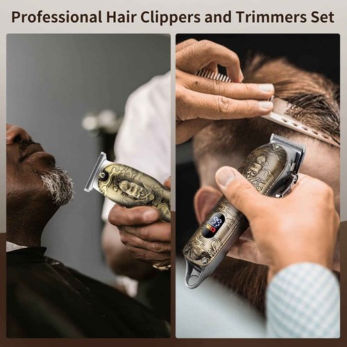 Suttik Professional Hair Clippers for Men Beard Trimmer Set with Case, Cordless Barber Clippers for Hair Cutting Grooming Kit, Rechargeable, LCD Display