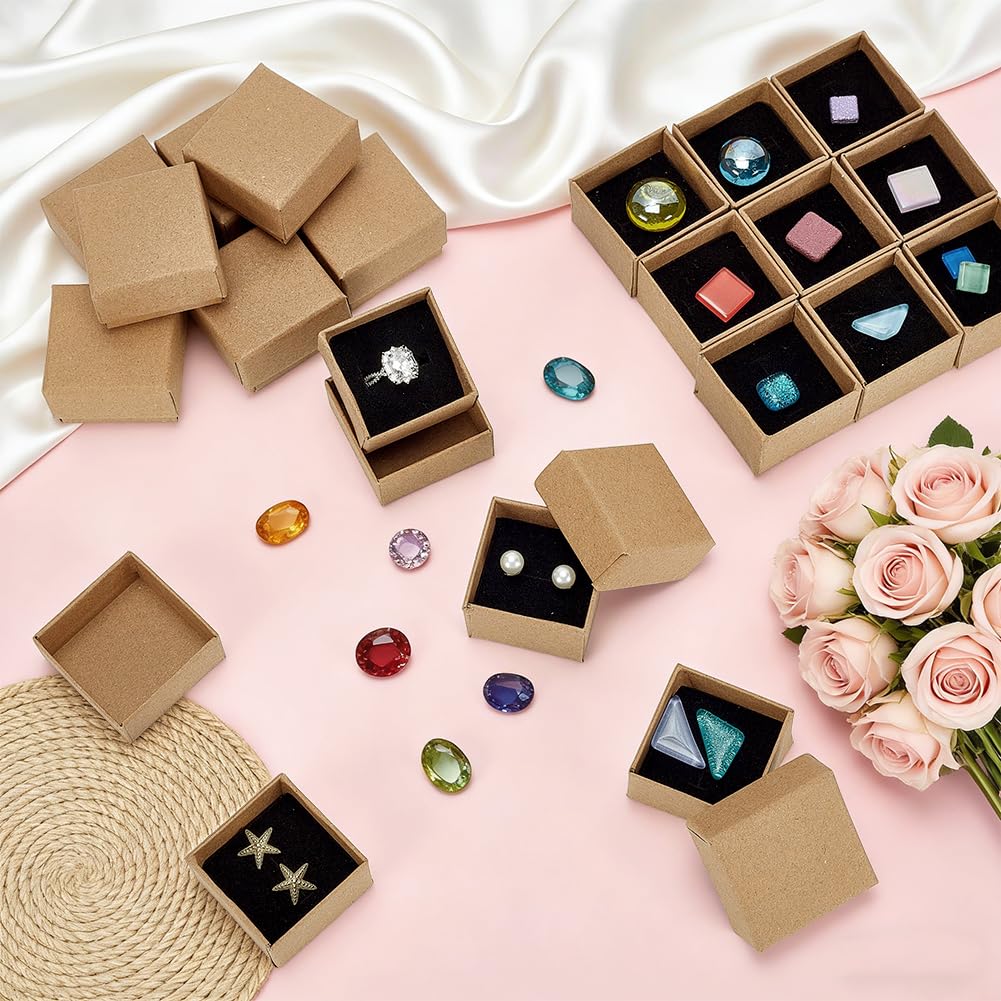 PH PandaHall 100pcs 1.5x1.5x1 inch Jewelry Ring Gift Box Square Cardboard Jewelry Box Earring Ring Boxes with Foam Insert Packing Boxes for Rings Earring Packaging Wedding Valentine Birthday Business