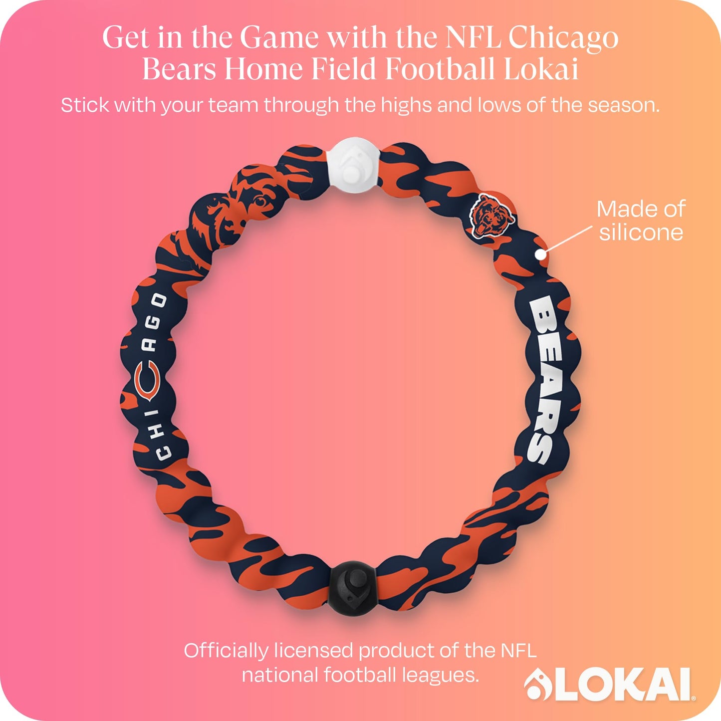 Lokai NFL Football Collection Silicone Beaded Bracelet, Chicago Bears Home Field (Medium) - Beaded Bracelet for Women & Men, Silicone Jewelry Fashion Bracelet Slides-On for Comfortable Fit
