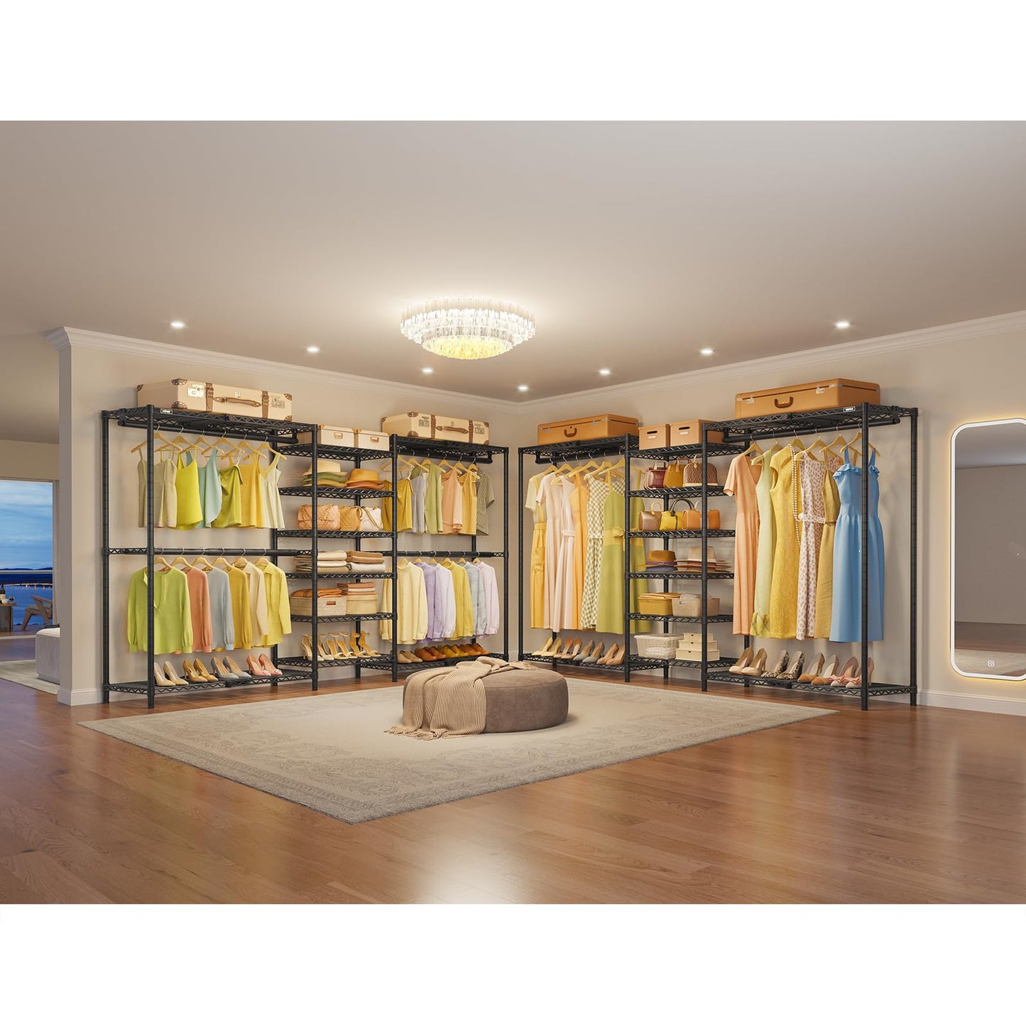 VIPEK X3 Plus Large Expandable Closet Rack Adjustable from 5'10" to 8'8" with Extendable Shelves and Hanger Rods, Freestanding Clothing Racks Modular Closet Systems Wardrobe, Max Load 1360LBS, Black