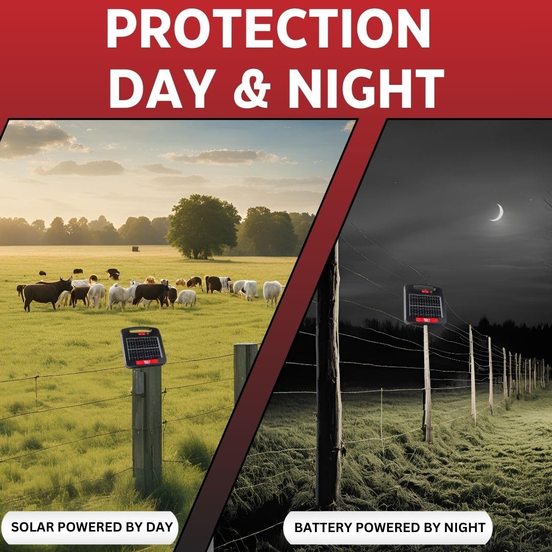 Solar Electric Fence Charger | Red Sizzle 3S | Solar Powered Electric Fence Energizer for Livestock or Keep Out Predators | 0.55 Joule | Powers Up to 3 Miles