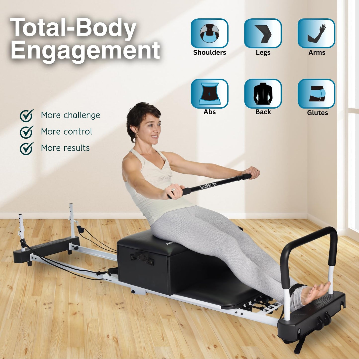 AeroPilates Box & Pole – Pilates Reformer Accessory for Strength, Balance & Flexibility – Includes Adjustable Support Pole, Strap & Instructional Workout Video – Compatible with All Pilates Reformers