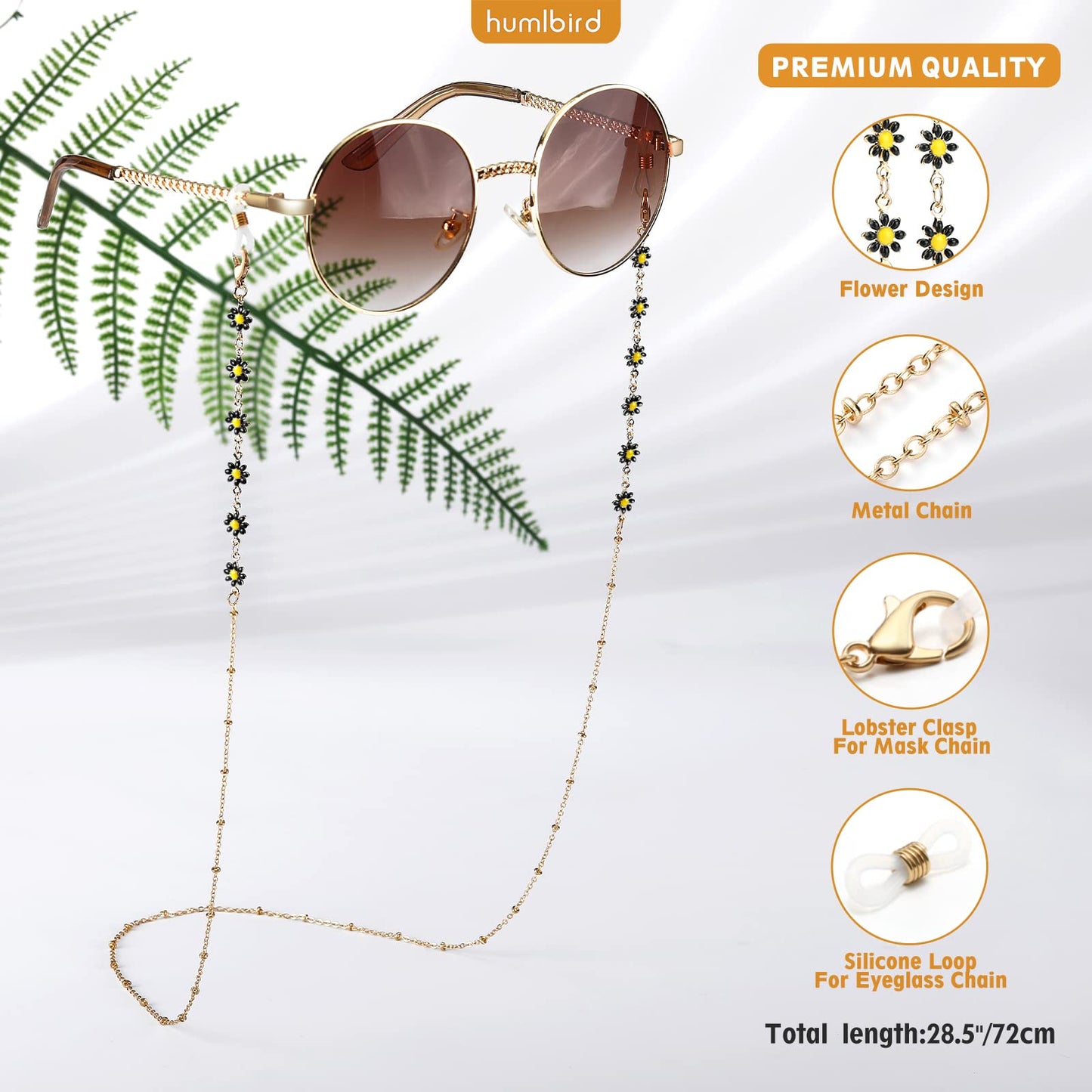 humlbird Eyeglass Chain for Women Stylish Mask Lanyard Flower Mask Chain Eye Glasses Holder Strap Black