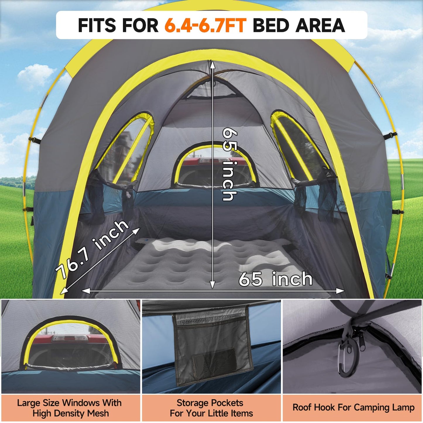 Truck Bed Tent 6.5ft: Easy Set Up Umburato Pickup Truck Tents for Camping, Waterproof PU3000mm Canopy for Truck Camper, Portable, Spacious for 2 Person Blue