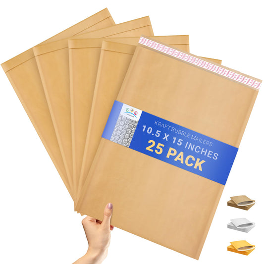 ABC PACK & SUPPLY Kraft Bubble Mailer, 10.5 x 15 Inches, Natural Brown Padded Envelopes Self Seal, Tear Resistant, 25 Pack, Paper Shipping Envelopes