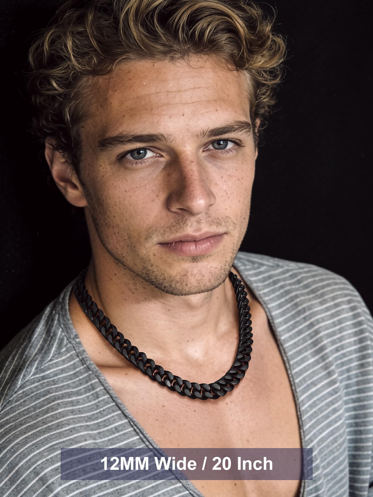 Bandmax 12MM Chunky Chain Choker Necklace for Men Women Black Miami Link Chain Rope Chain Necklace Old School Hip Hop Rock Biker Jewelry