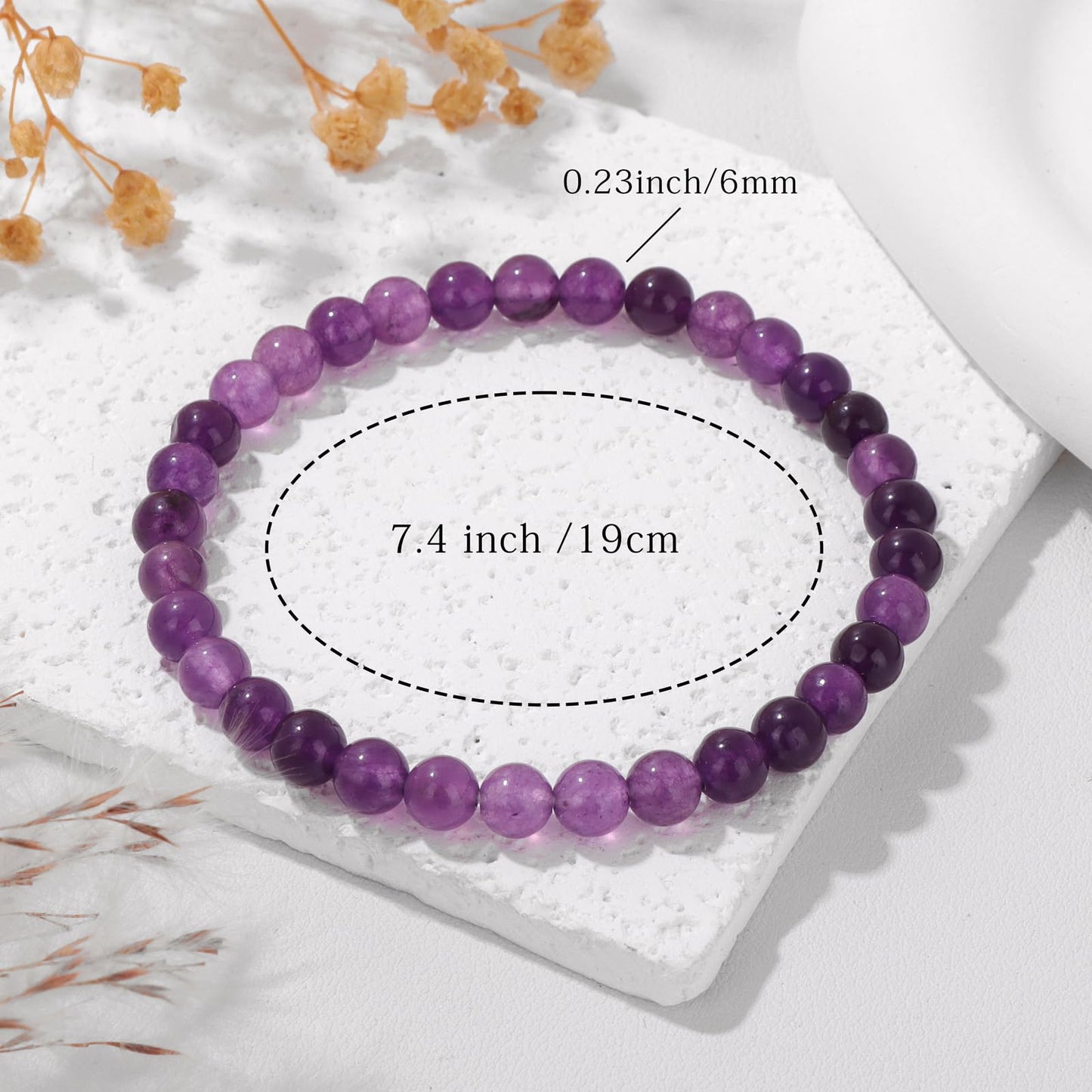 Bolinailo Crystal Beaded Bracelets for Women 6mm Amethyst Bead Handmade Gemstone Stretch Elastic Bracelet Natural Stone Crystal Healing Reiki Spiritual Jewelry Gifts