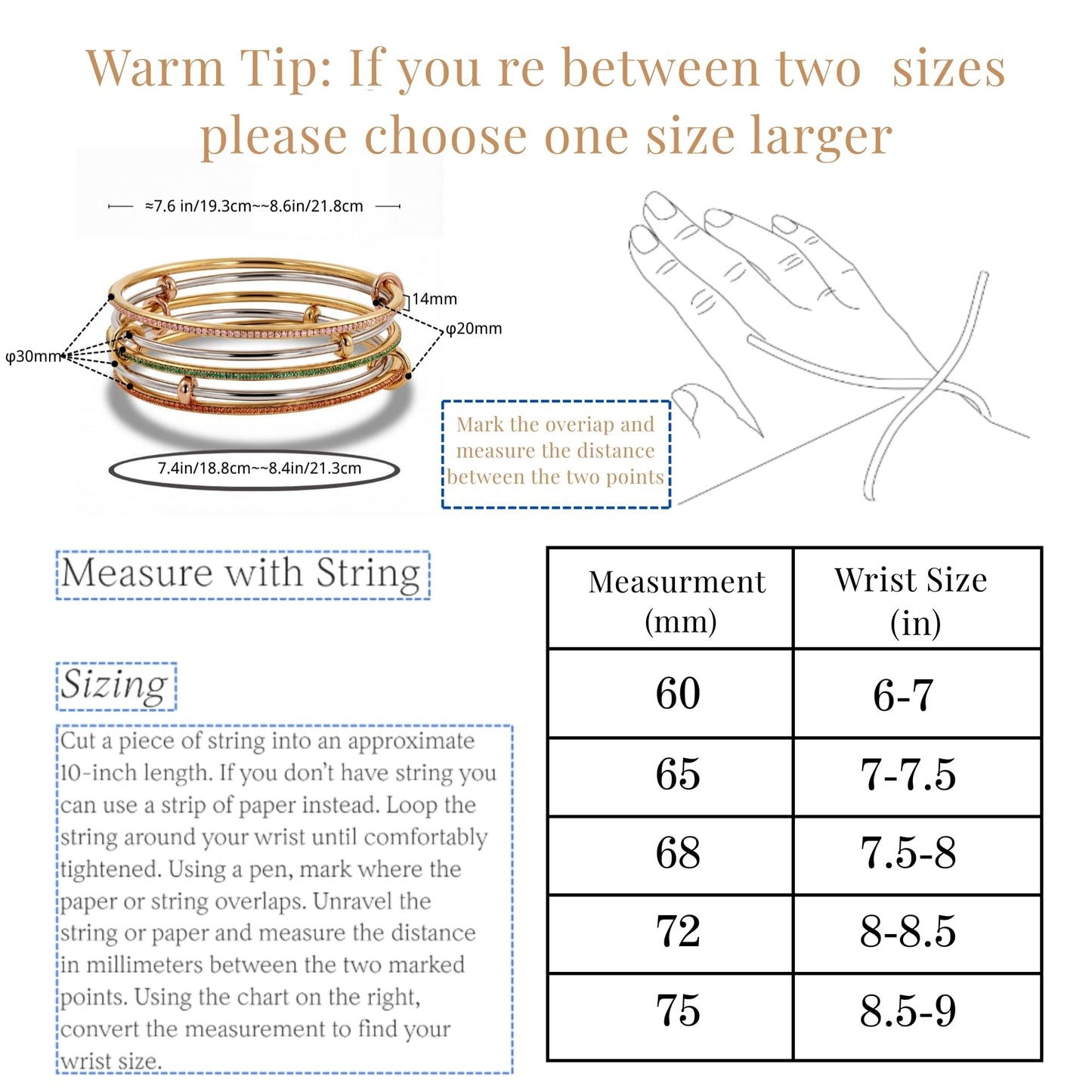 Musishiyu Gold Bracelets for Women Stacking Bangle - 18K Mixed Metal Tri-Color Rolling Interlocking Bands, Cubic Zirconia Fidget Anxiety Jewelry,Perfect Gifts for Mom Wife Grandma