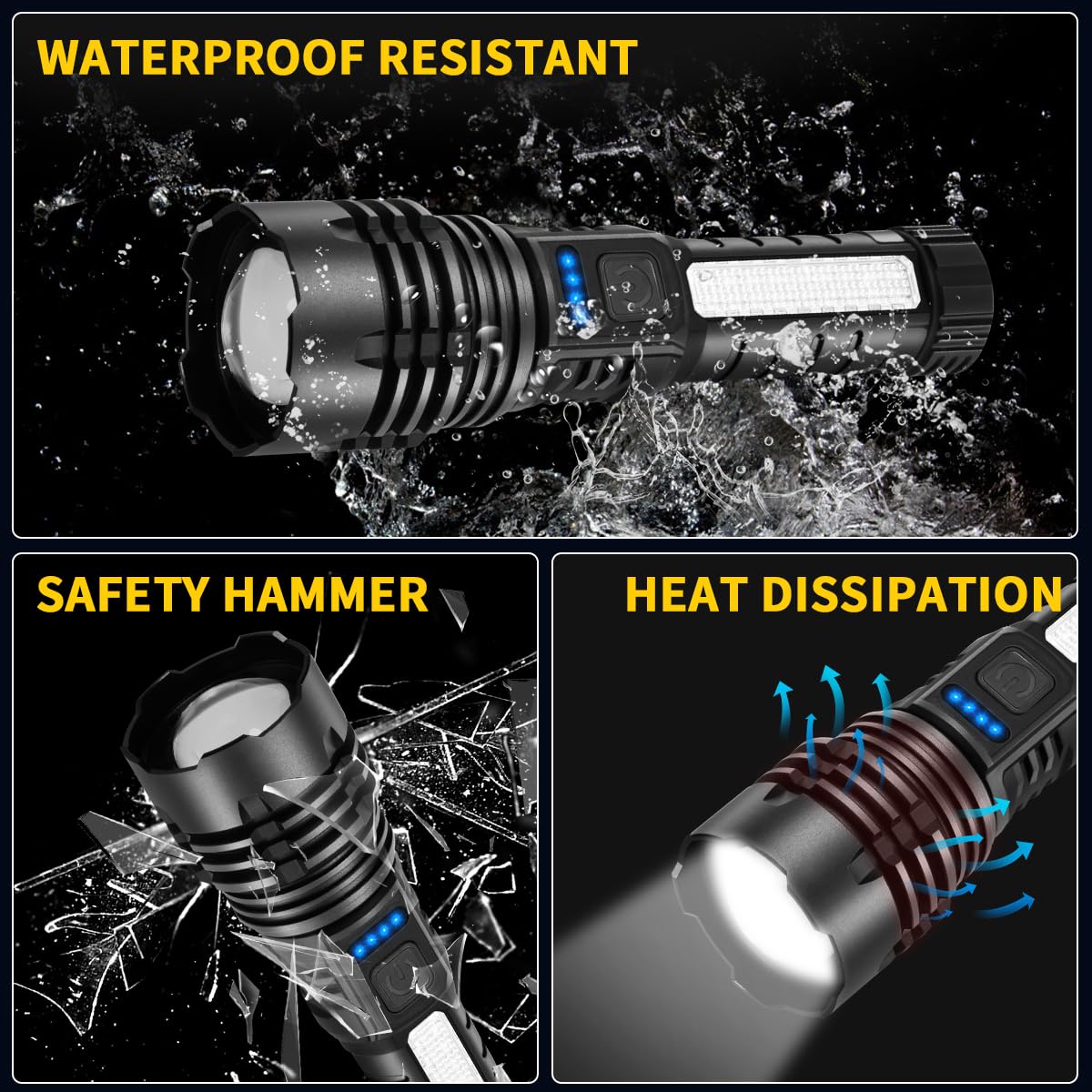 ZioeYiue Rechargeable Flashlights High Lumens, 7Mode Flashlights Rechargeable, Super Bright Flashlight Camping, Adjustable Tactical Flash Light High Powered, LED Flashlight for Home Emergency 4Pack