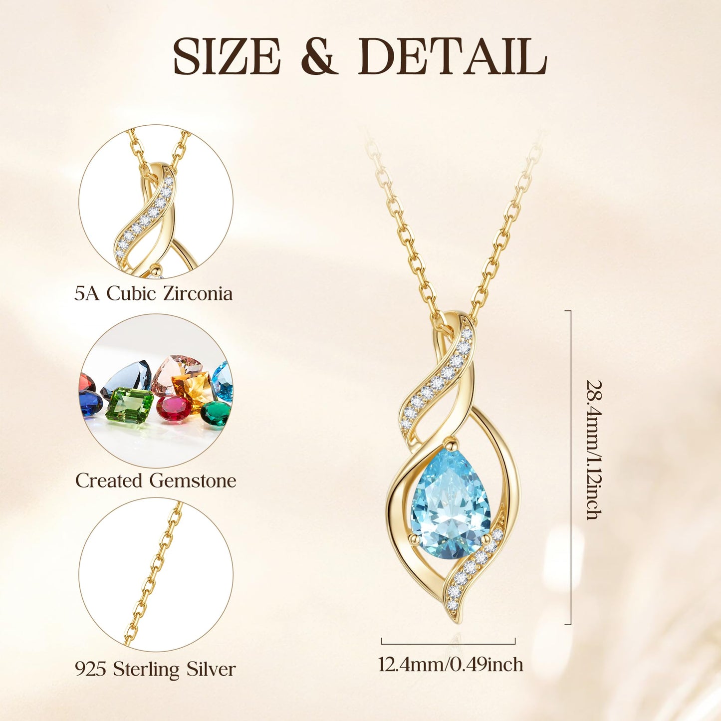 FANCIME 14K Gold Plated March Birthstone Necklace for Women Aquamarine Teardrop Necklace Sterling Silver Infinity Love Birthday Gifts for Women, 16"+2" Inches