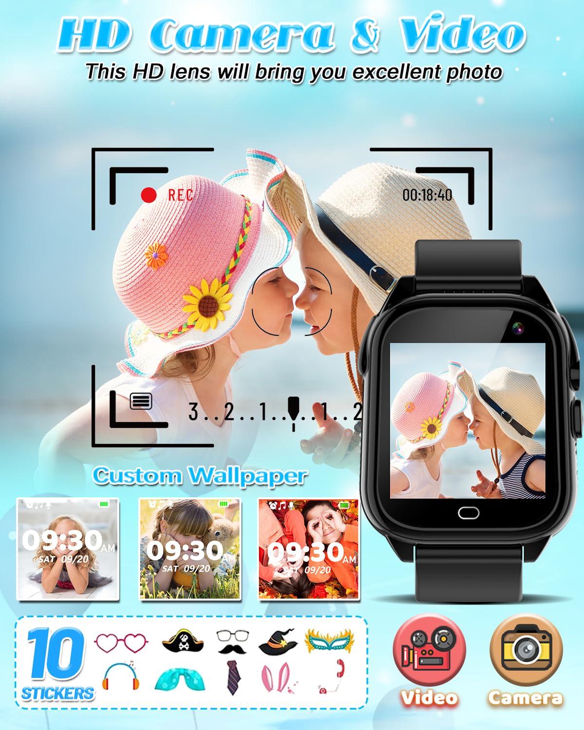 Semloo Waterproof Smart Watch for Kids 3-12 Years Old Boys Toys with 26 Games, Video Camera, Pedometer, Music Player, Alarm Clock, Flashlight, HD Touchscreen Toddler Watches Girls Birthdays Gifts