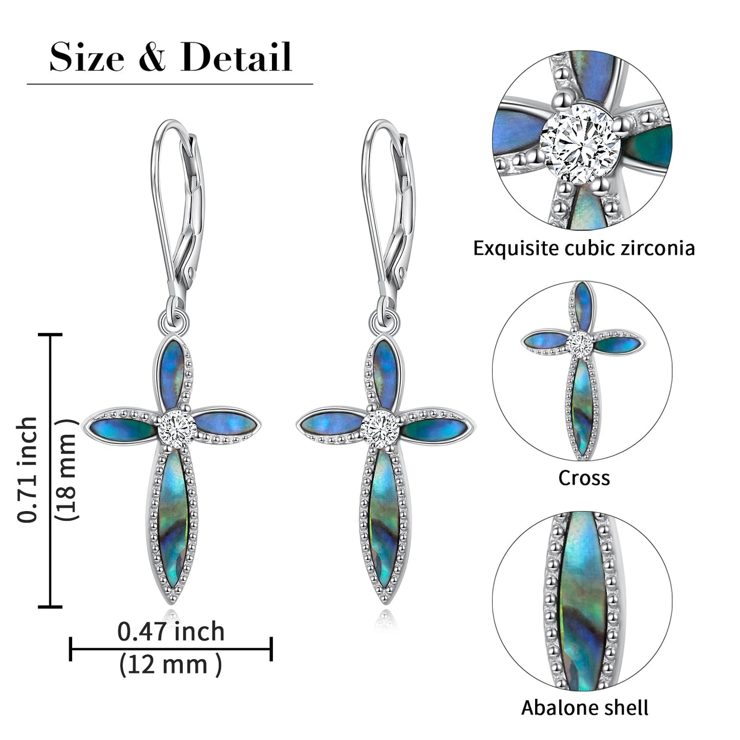 SHAOAN 925 Sterling Silver Cross Dangle Drop Earrings for Women Abalone Shell Leverback Earring Jewelry Gifts for Birthday Anniversary Mother’s Day
