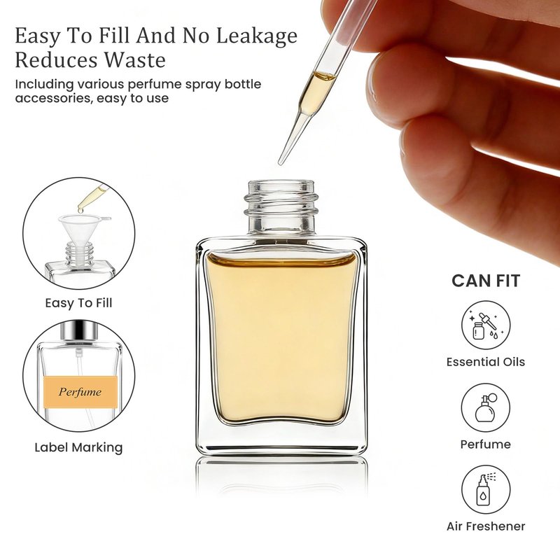 30 Pack 15 ML Glass Perfume Bottles Clear Portable Perfume Spray Bottle Empty Perfume Container Travel Refillable Mini Fine Mist Sprayer Atomizer (80 Pcs Labels, 10 Funnels, 10 Dropper, 10 Dispenser)
