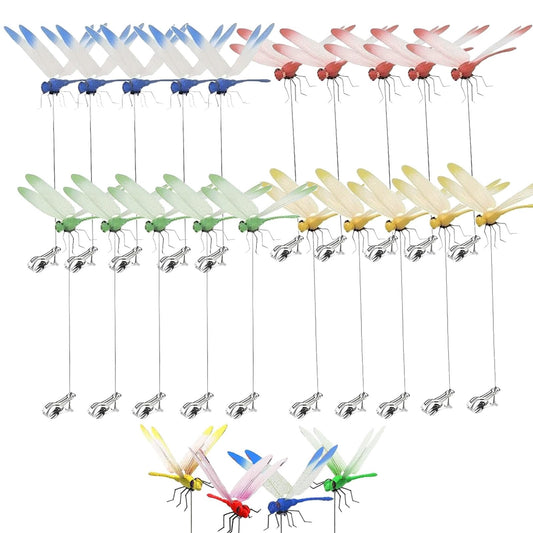 20 Pcs Dragonfly Clips for Bugs Repellent, 3D Artificial Dragonfly Hat Clips Garden Decor, Garden Bird and Fly Scare Devices for Indoor Outdoor