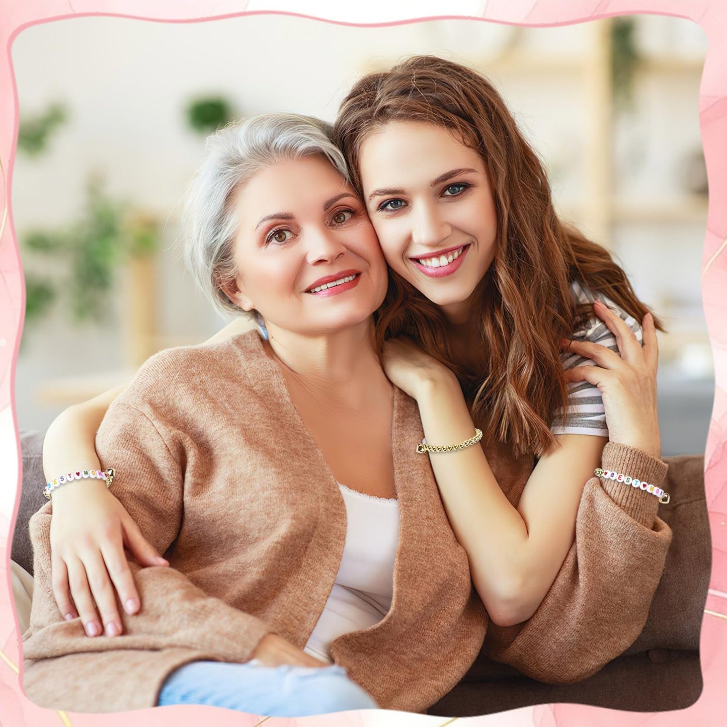 Augshy 24 Sets Mother's Day Bracelet Making Kit, Mom Bracelets DIY Craft Kit Letter Beads Heart Pendants Heart Gift Cards Organza Bags for Mothers Day Gifts Classroom Handcrafted Activity Party Favors