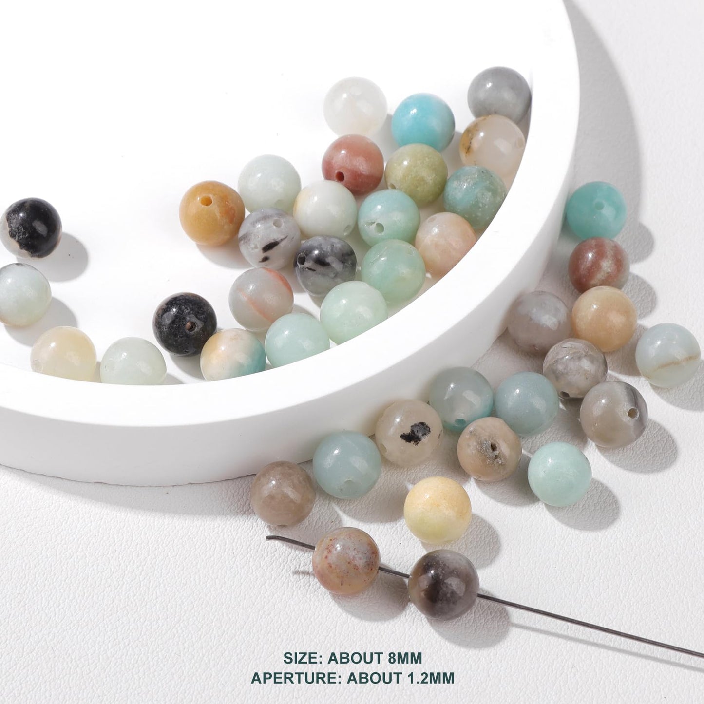 Risyfjew 50PCS 8mm Natural Amazonite Beads Gemstone Round Loose Beads for Jewelry Making Chakra Crystal Stone Beads for Bracelets Necklace Earrings Making Supplies (50pcs/Strand)