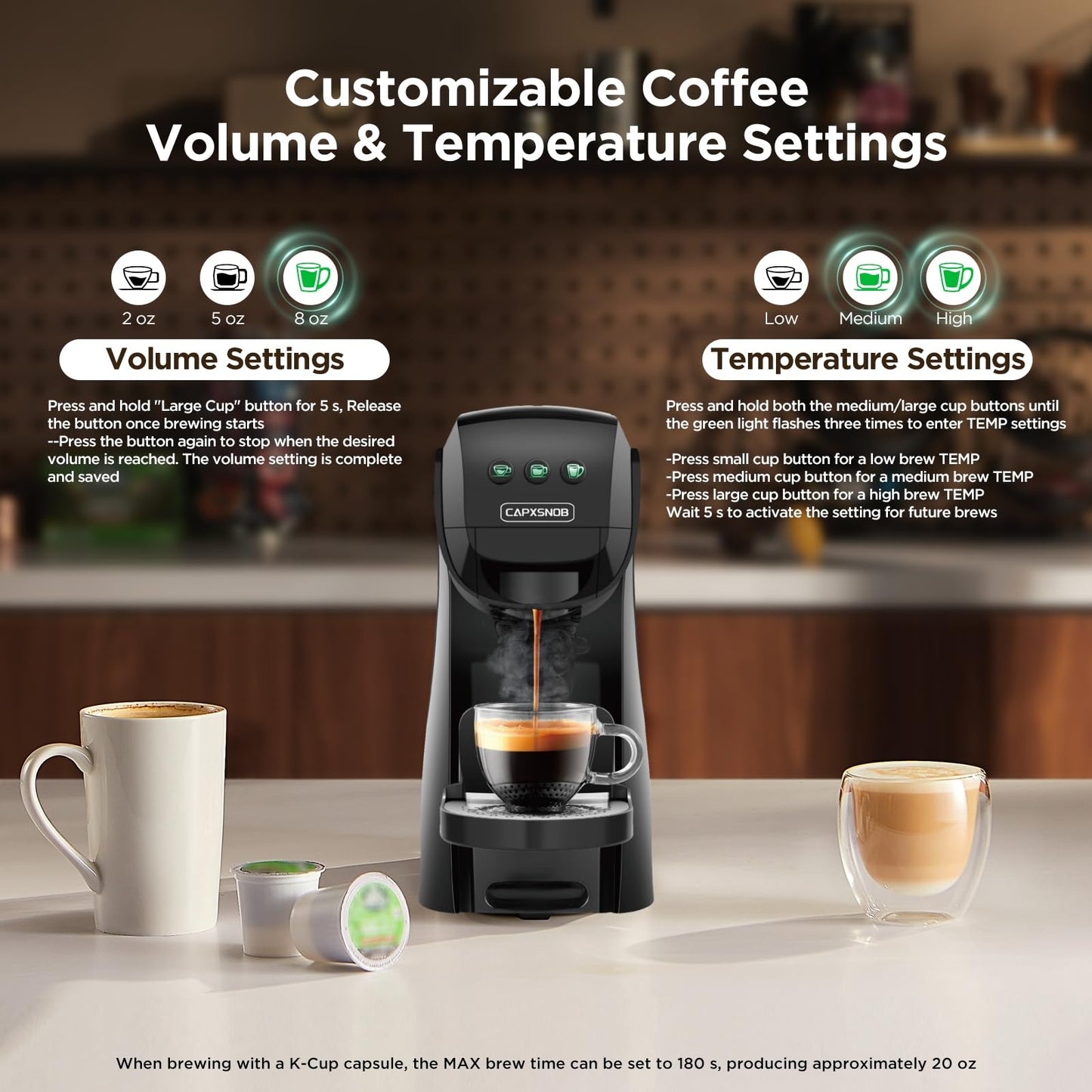 Warriors1 Single Serve Coffee Maker for Keurig K Cup, Espresso Machine for Nespresso Original, Dolce Gusto Pods, Ground Coffee, Cappuccino & Latte Coffee Machine, 20 Bar Espresso Maker, 3 Brew Sizes